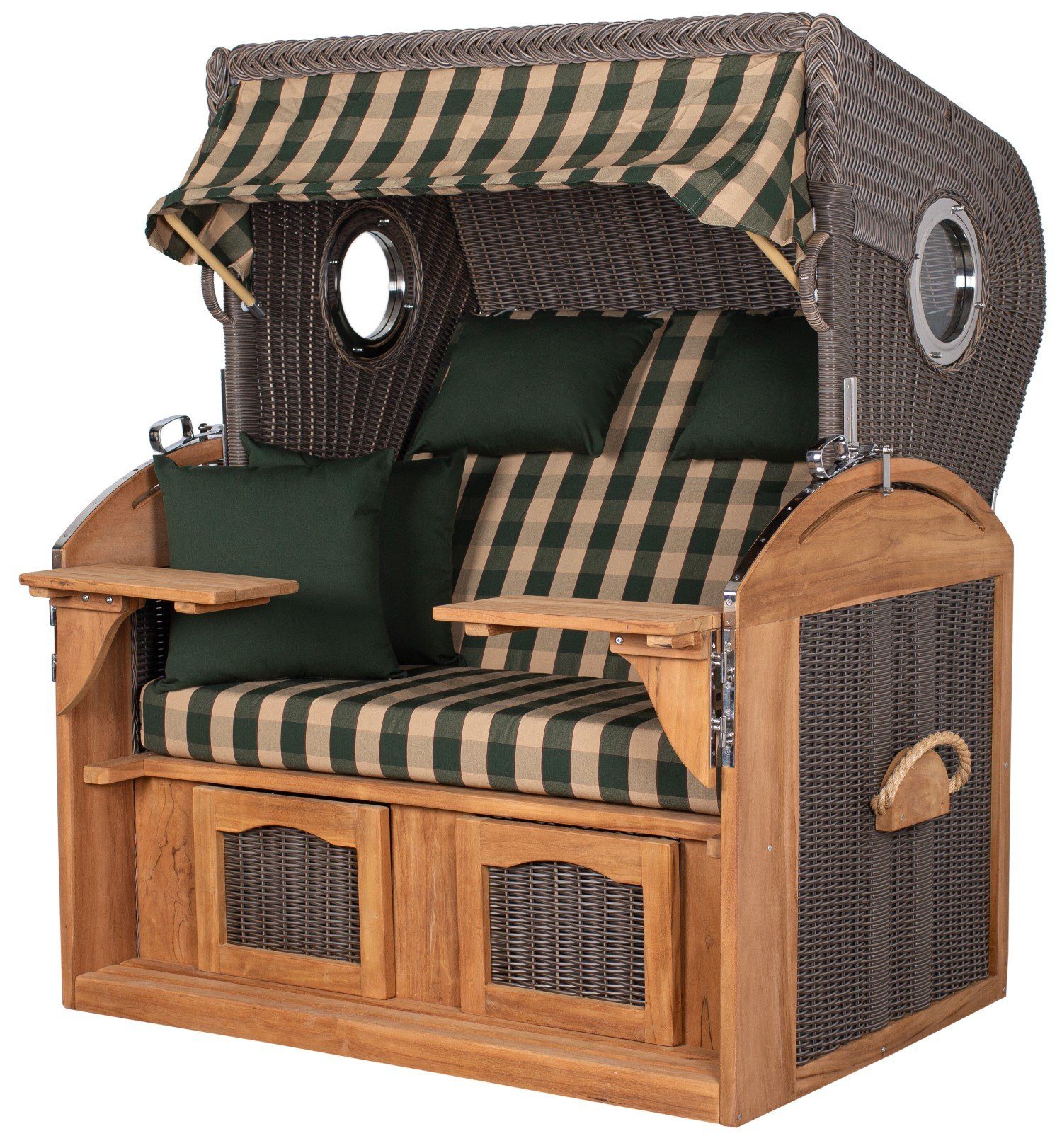 bene living Strandkorb Borkum XL Teak - PE grau - Modell 506, BxTxH: 142x95x170 cm, Volllieger ca. 180 Grad, Nordsee-Strandkorb Komplettset, inkl. Liftersystem und Bullaugen