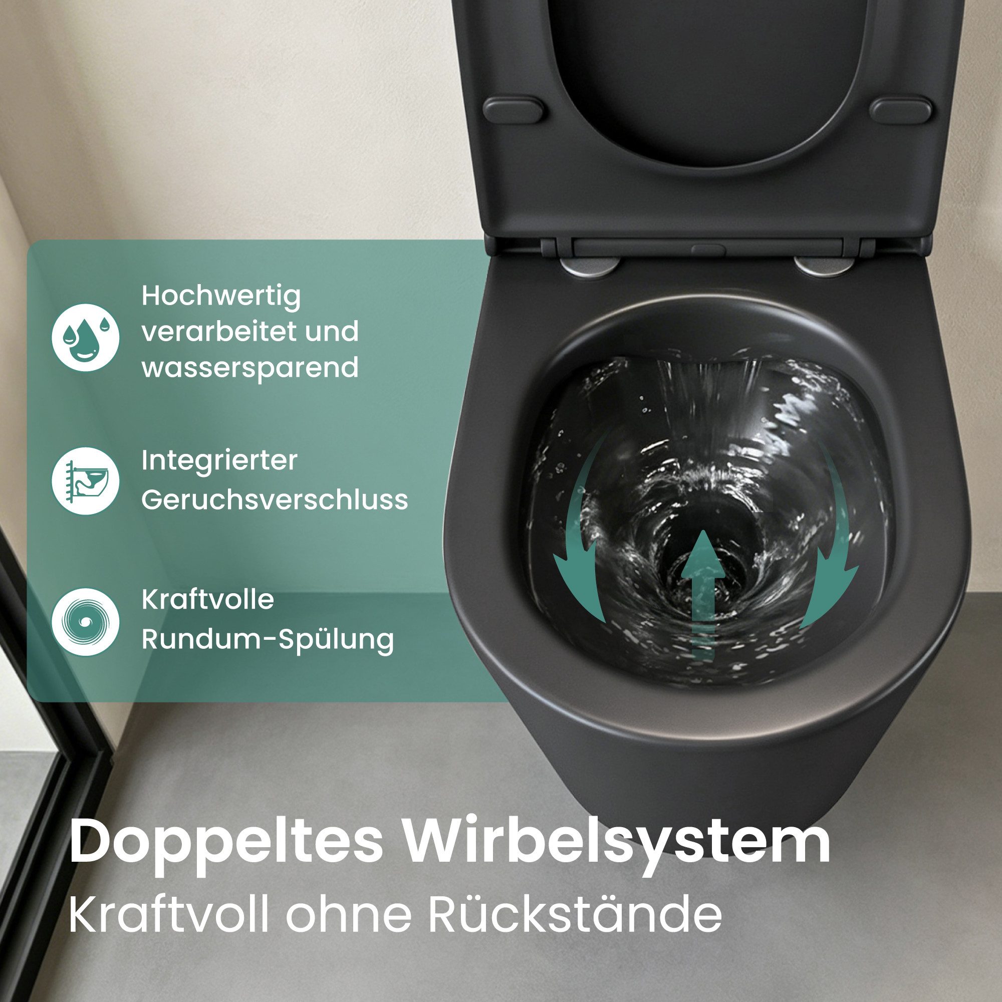 Mai & Mai Tiefspül-WC Hänge-WC Wand WC aus Keramik spülrandloses - Softclose Sitz, Wandhängend, Toilette wandhängend inklusive WC-Sitz
