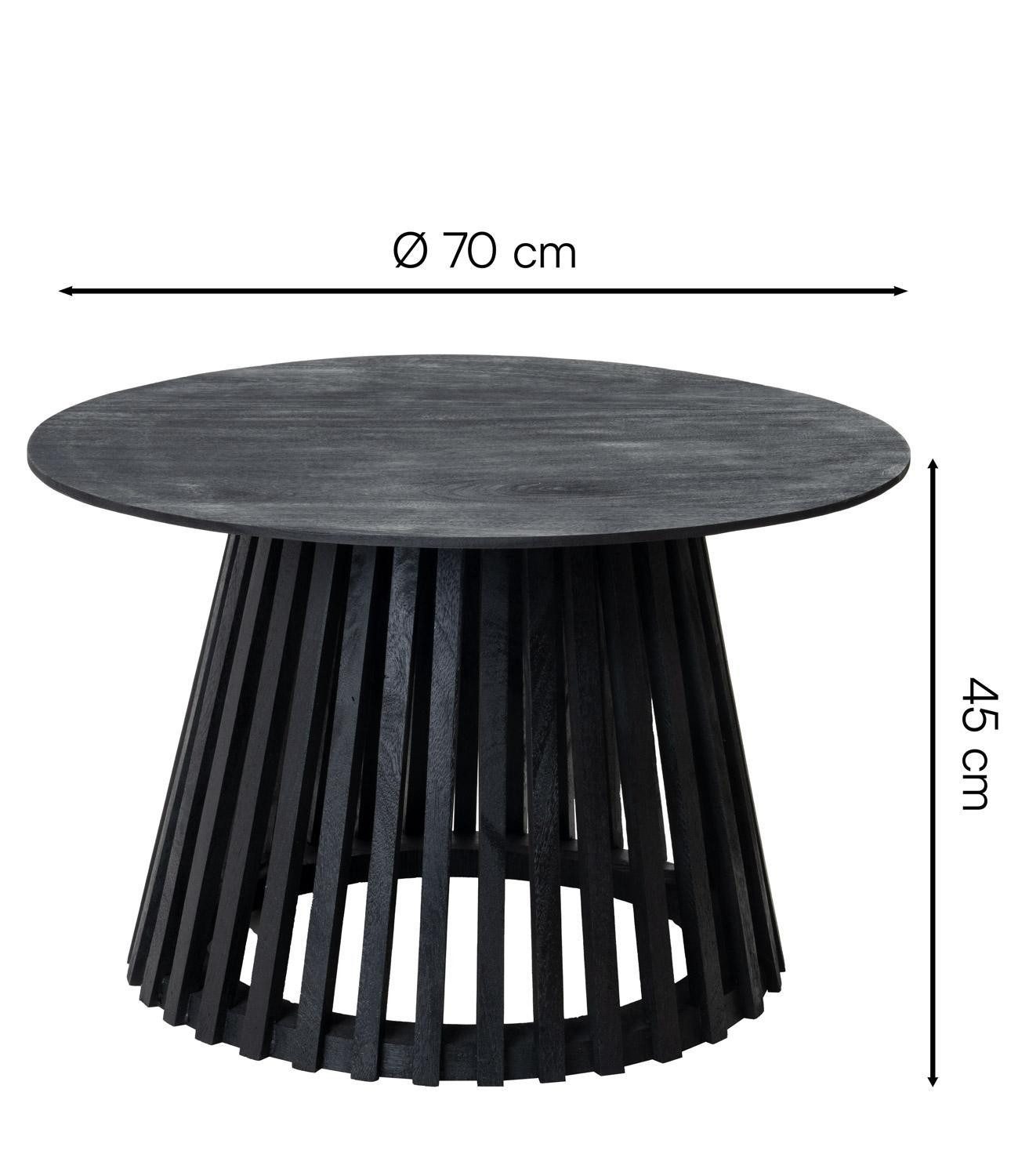 Gutmann Factory Couchtisch 2-teiliges Set CORBY, Schwarz, Mangoholz massiv, Ø 70 x H 45 cm, Ø 45 x H 40 cm