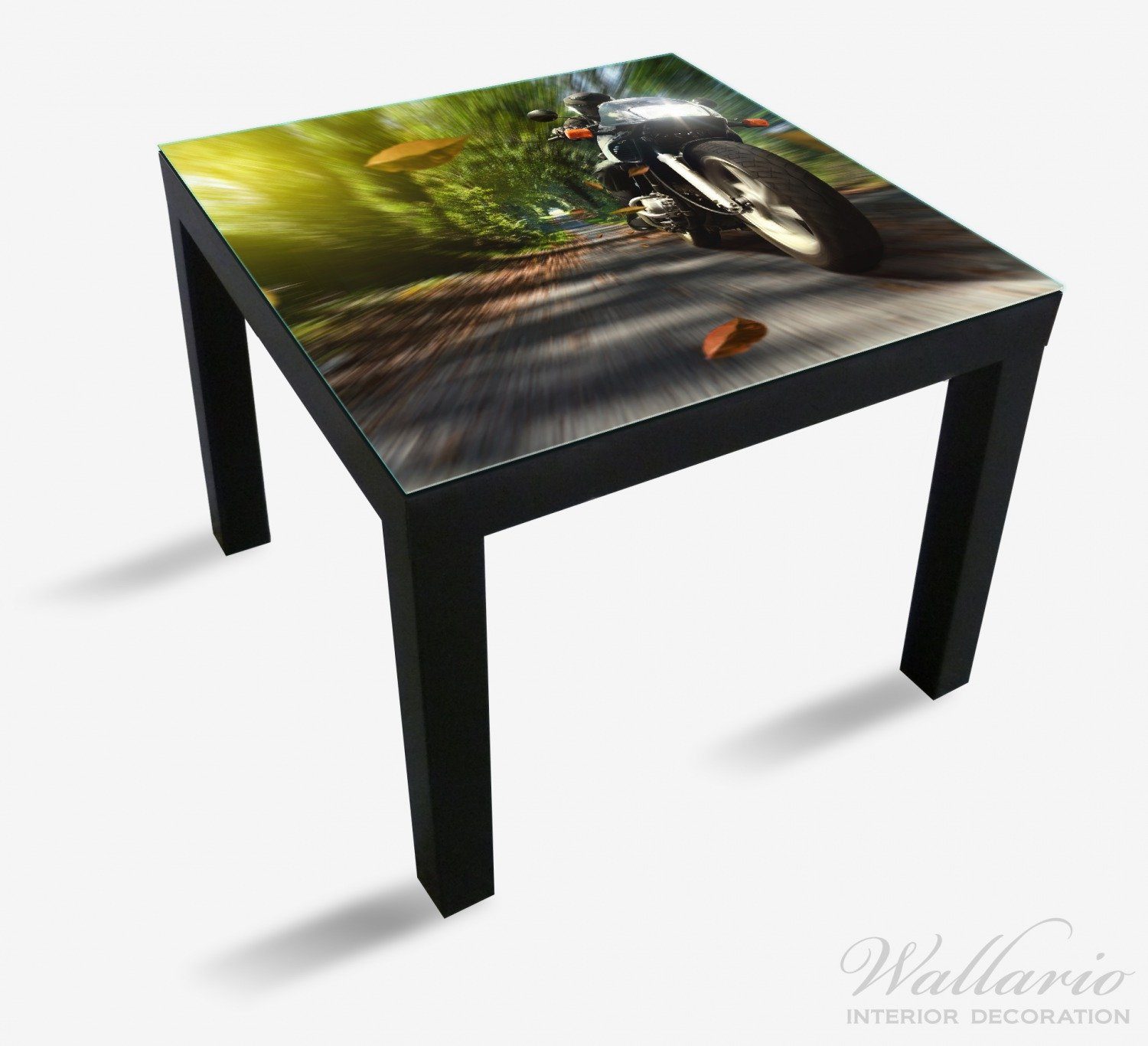 Wallario Tischplatte Fahrendes Herbstlaub Ikea für Tisch St), mit (1 geeignet Lack Wald im Motorrad