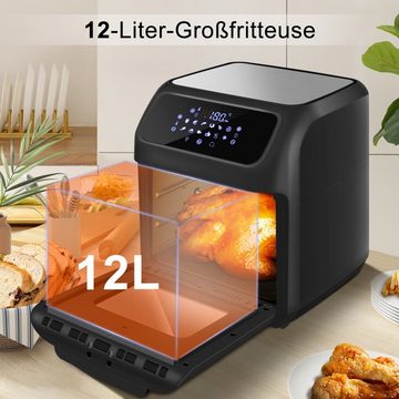 LLIVEKIT Heißluftfritteuse, 1800 W, 12L, mit 6 Zubehör & Rezeptbuch, Schwarz