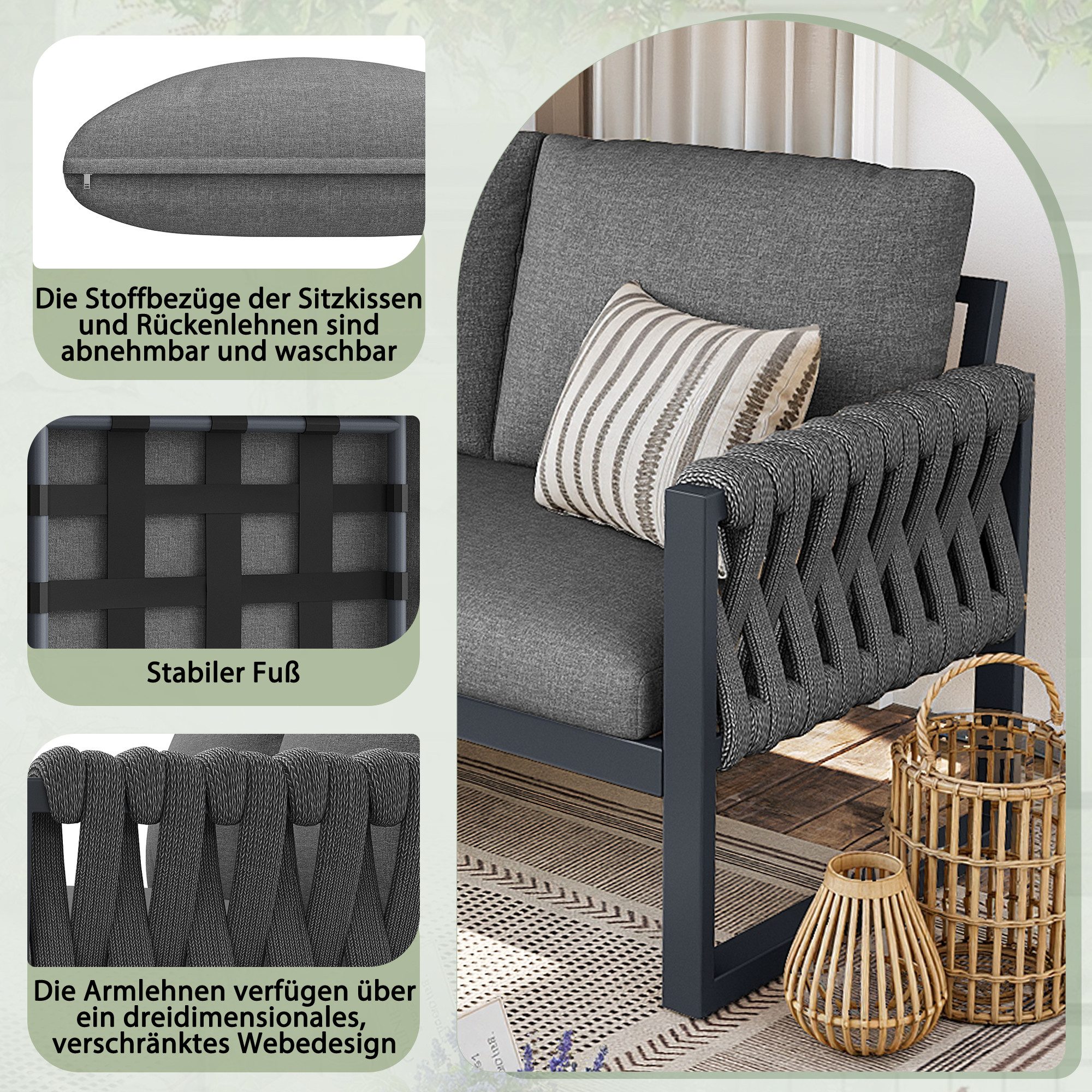 i@home Gartenlounge-Set, (5-tlg., inklusive aller Sitz- und Rückenkissen), mit verstellbare Beine, wasserabweisenden & abnehmbaren Kissen