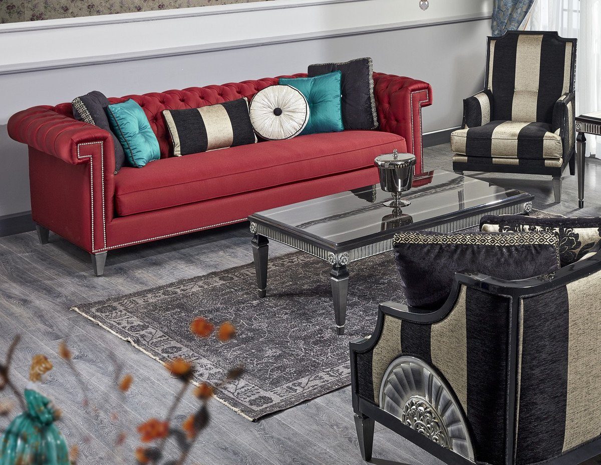 Couchtisch Luxus Rot Sessel 1 & Wohnzimmermöbel Gold Barock Padrino Casa & - Set / Couchtisch Schwarz Beistelltisch - Barock Sofas / 2 / Silber & 2 1