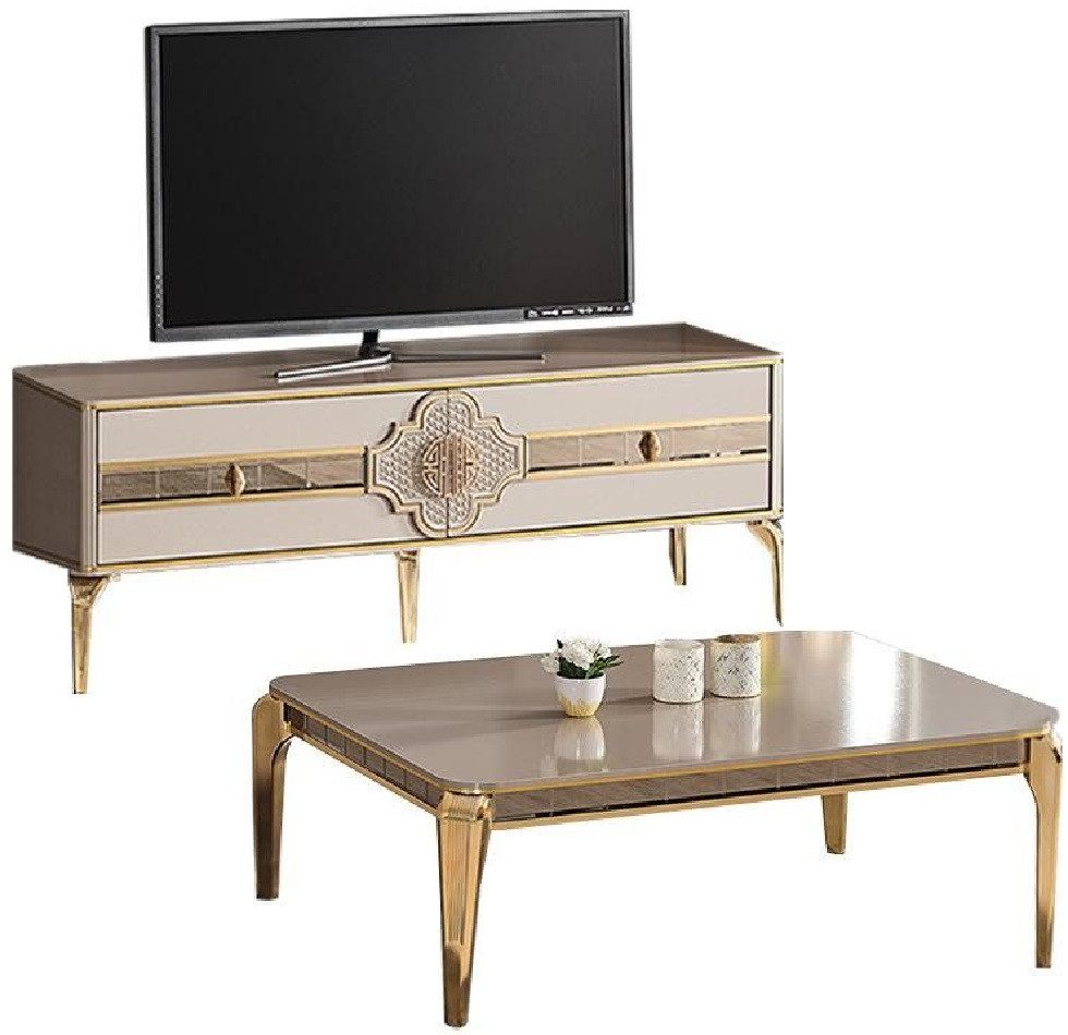 Xlmoebel Couchtisch Beiges Wohnzimmermöbel mit TV-Ständer und Sofatisch (TV-Ständer + Couchtisch, TV-Ständer + Couchtisch), Hergestellt in Europa