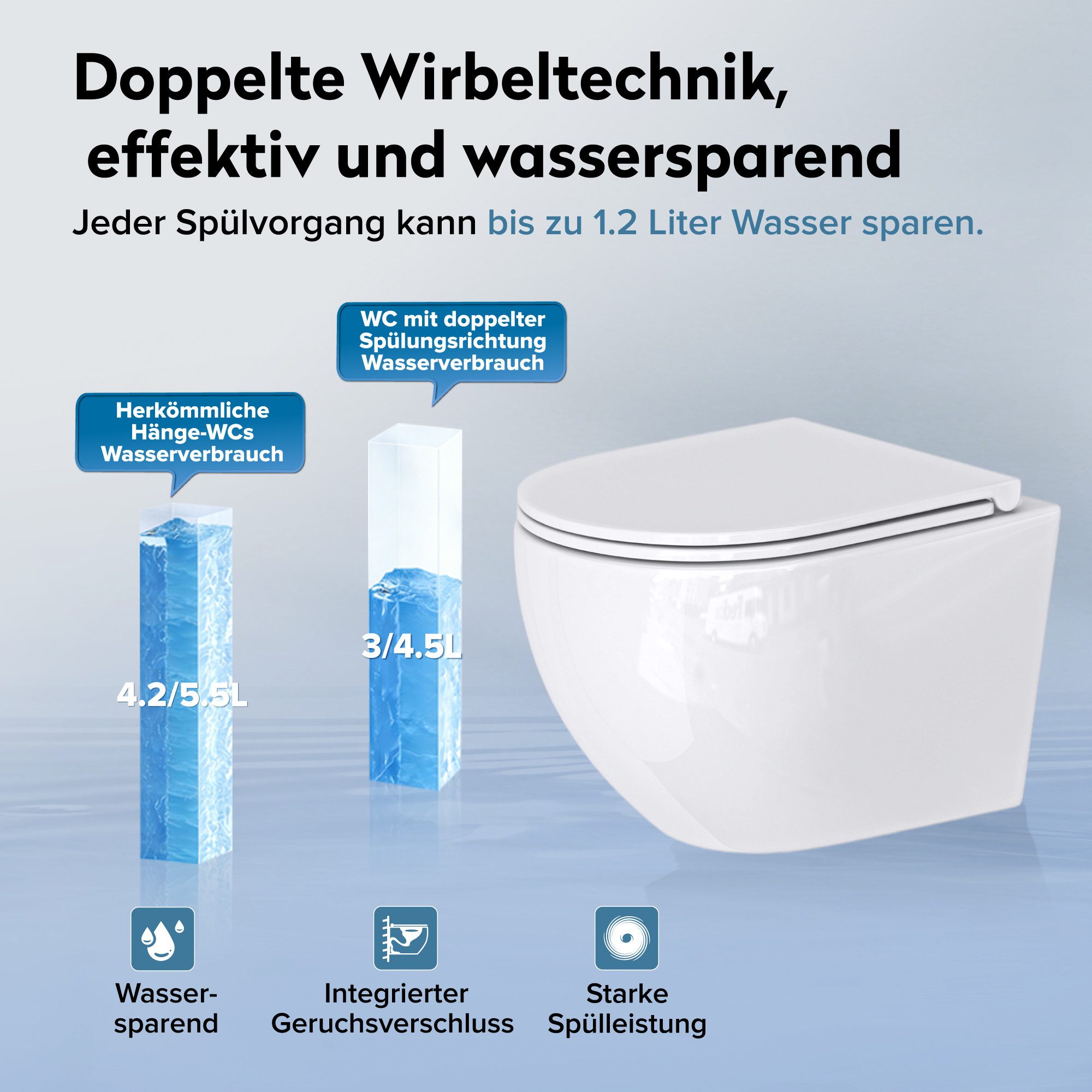 doporro Tiefspül-WC Wand-WC Hänge-WC Keramik Spülrandlos mit Softclose-Sitz wassersparend, wandhängend, inkl. SilentClose-Sitz mit Absenkautomatik, weiß/schwarz