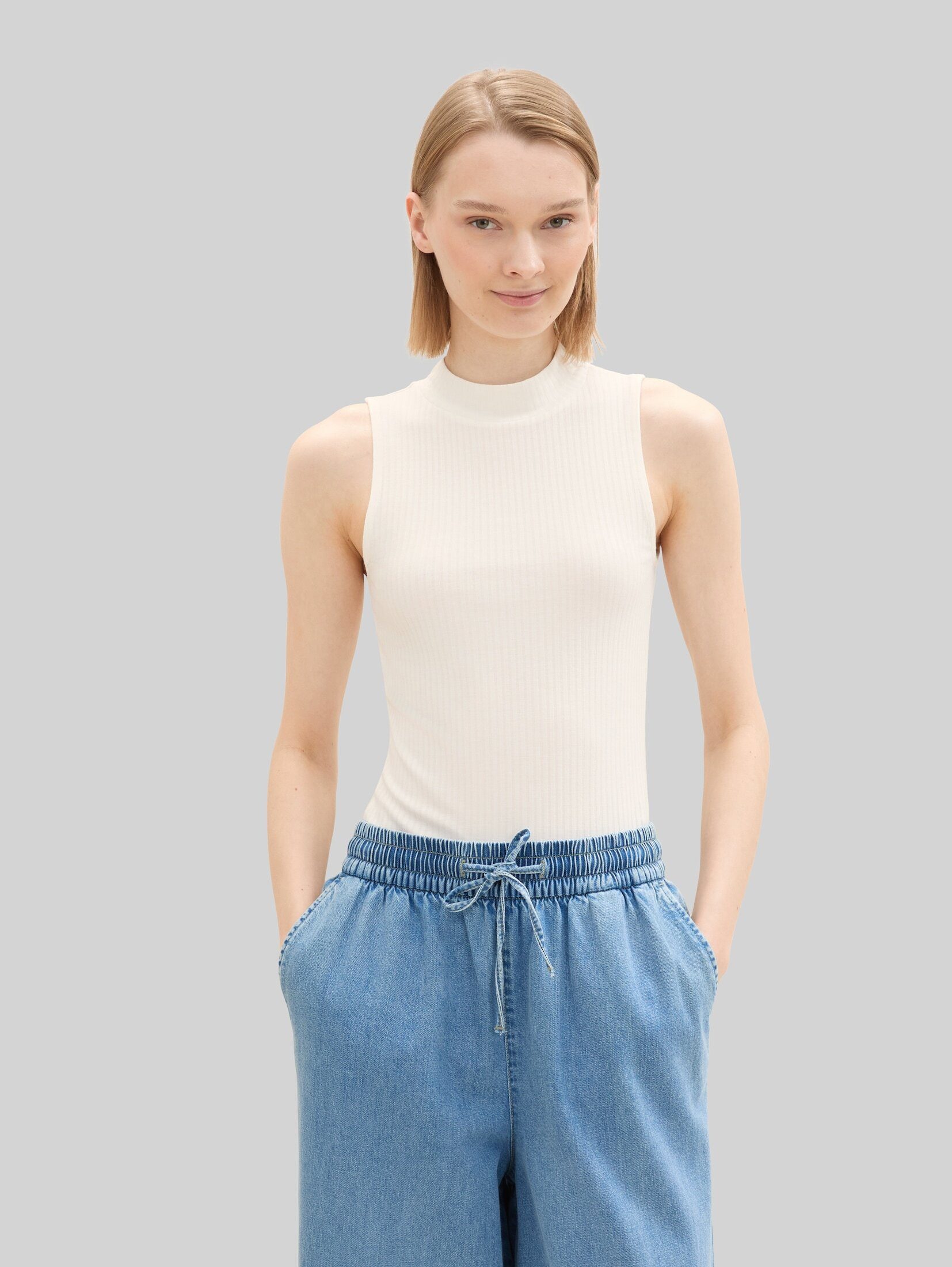 TOM TAILOR Denim Trägertop T-Shirt Ripp Top mit Stehkragen