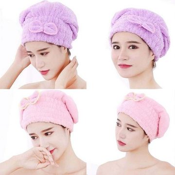 FIDDY Duschhaube Haartrocknungs-Kappe, schnell trocknende Handtücher,Rosa und Violett (2 St)