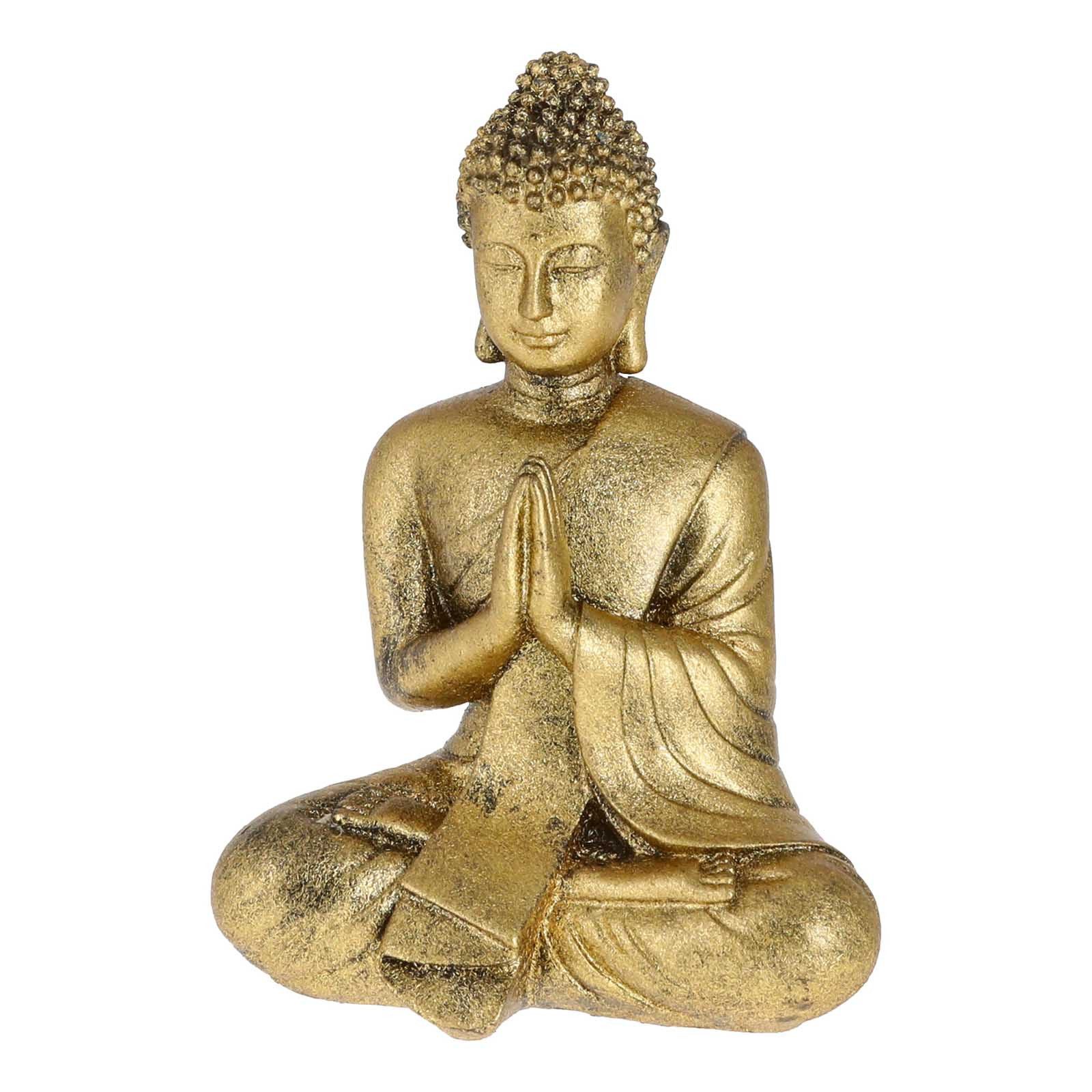 HAC24 Dekofigur Sitzender Buddha Figur Deko Budda Skulptur Dekofigur Wetterfest (1 St), aus Polyresin, Gold, Höhe 17 cm