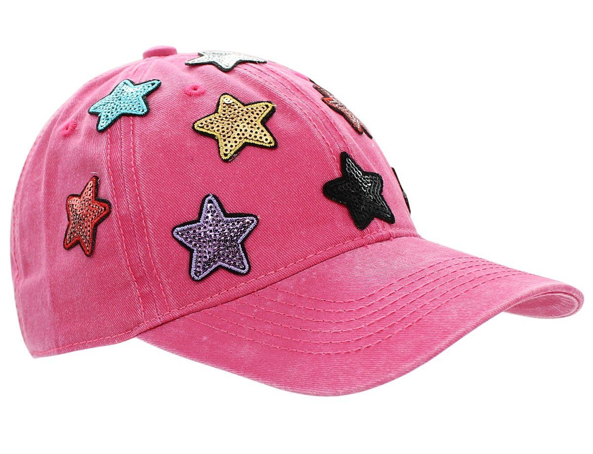 Mütze Kappe Baseball Damen Bunte Sternchen Pailletten Schirmmütze Baseball K101-Pink Cap mit Cap Pailletten dy_mode Basecap
