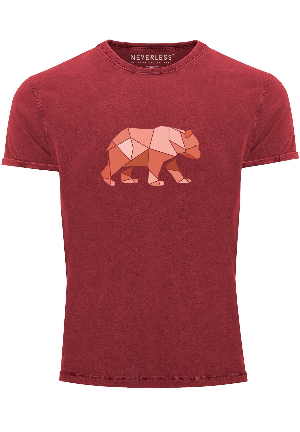 Neverless Print-Shirt Herren Vintage Shirt Polygon Grafik Bär Outdoor Motive Printshirt Natu mit Print rot