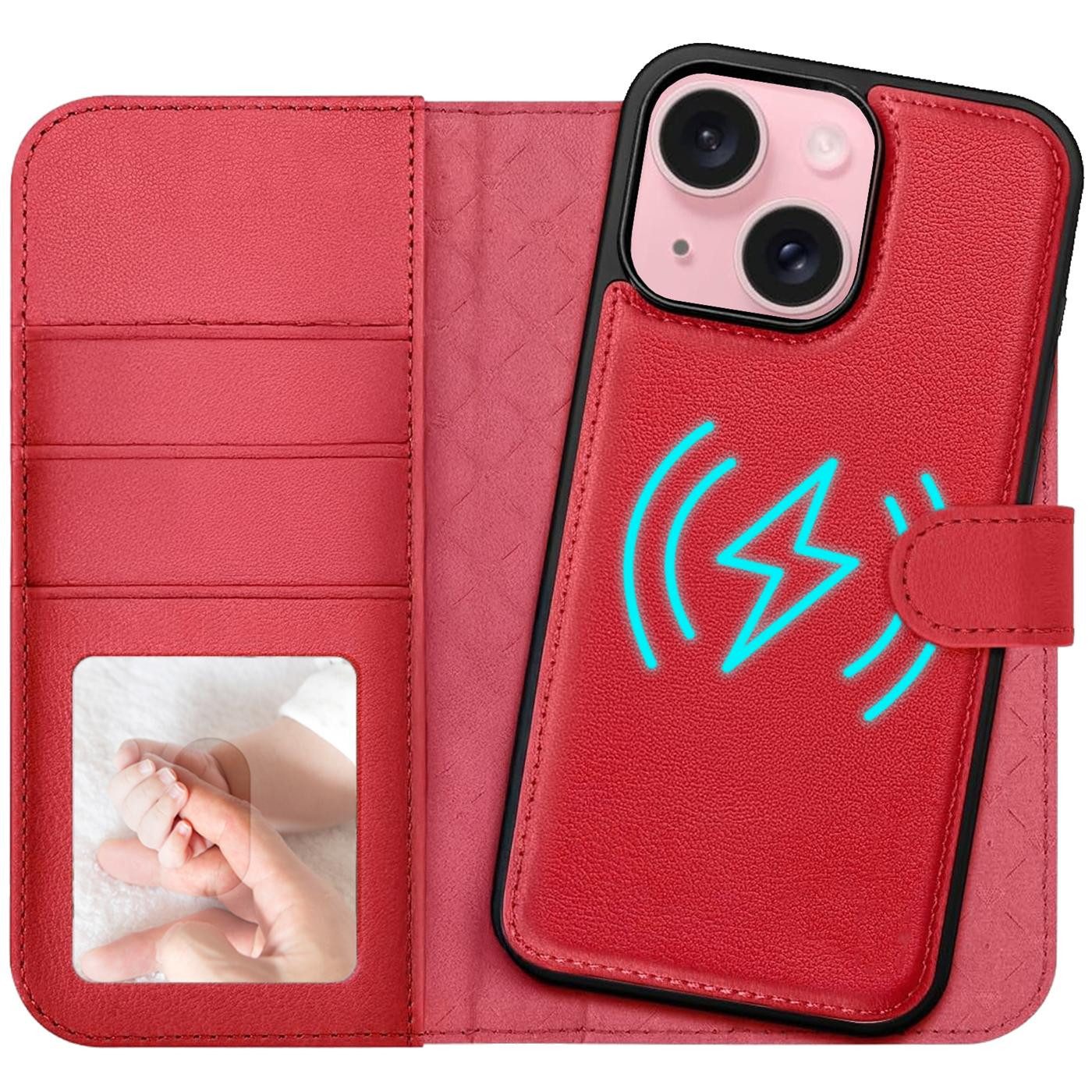 CoolGadget Handyhülle Magnet Book Case für Apple iPhone 15 Hülle + Klapphülle 6,1 Zoll, 2in1 abnehmbare magnetische RFID Schutzhülle Kartenfach Fotofenster