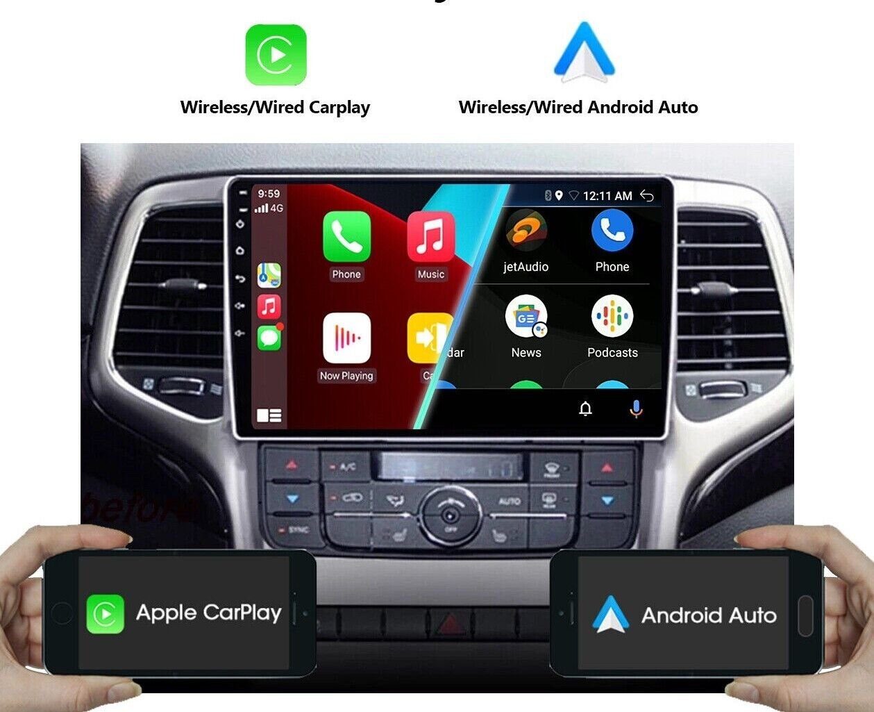 Jeep BT Für Android Cherokee Carplay 2008-2013 Grand FM Einbau-Navigationsgerät Autoradio 9" GABITECH