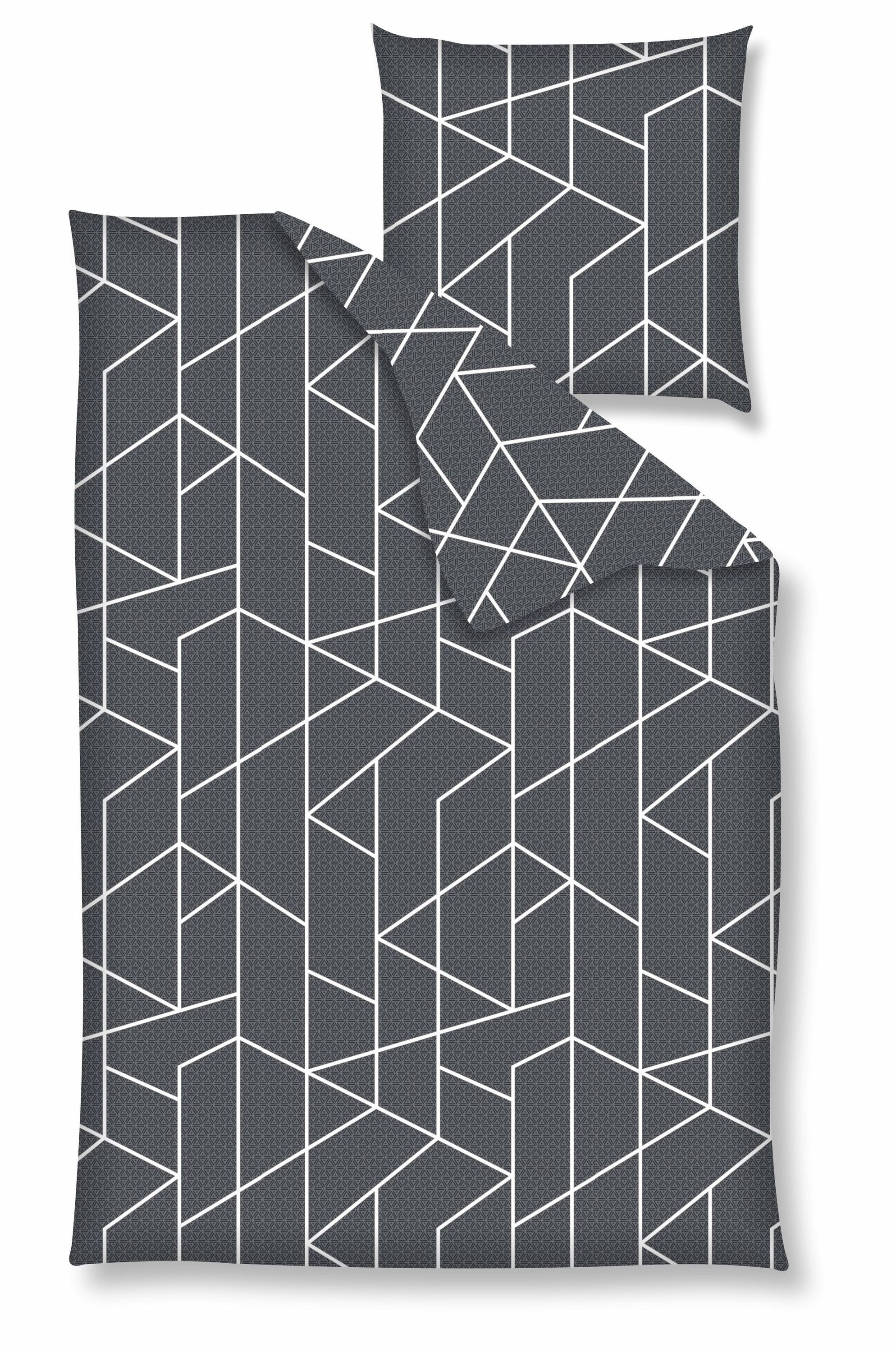 Nanette Bettwäsche Baumwolle, Renforcé, 2 teilig, Zickzack-Muster, dunkelgr günstig online kaufen