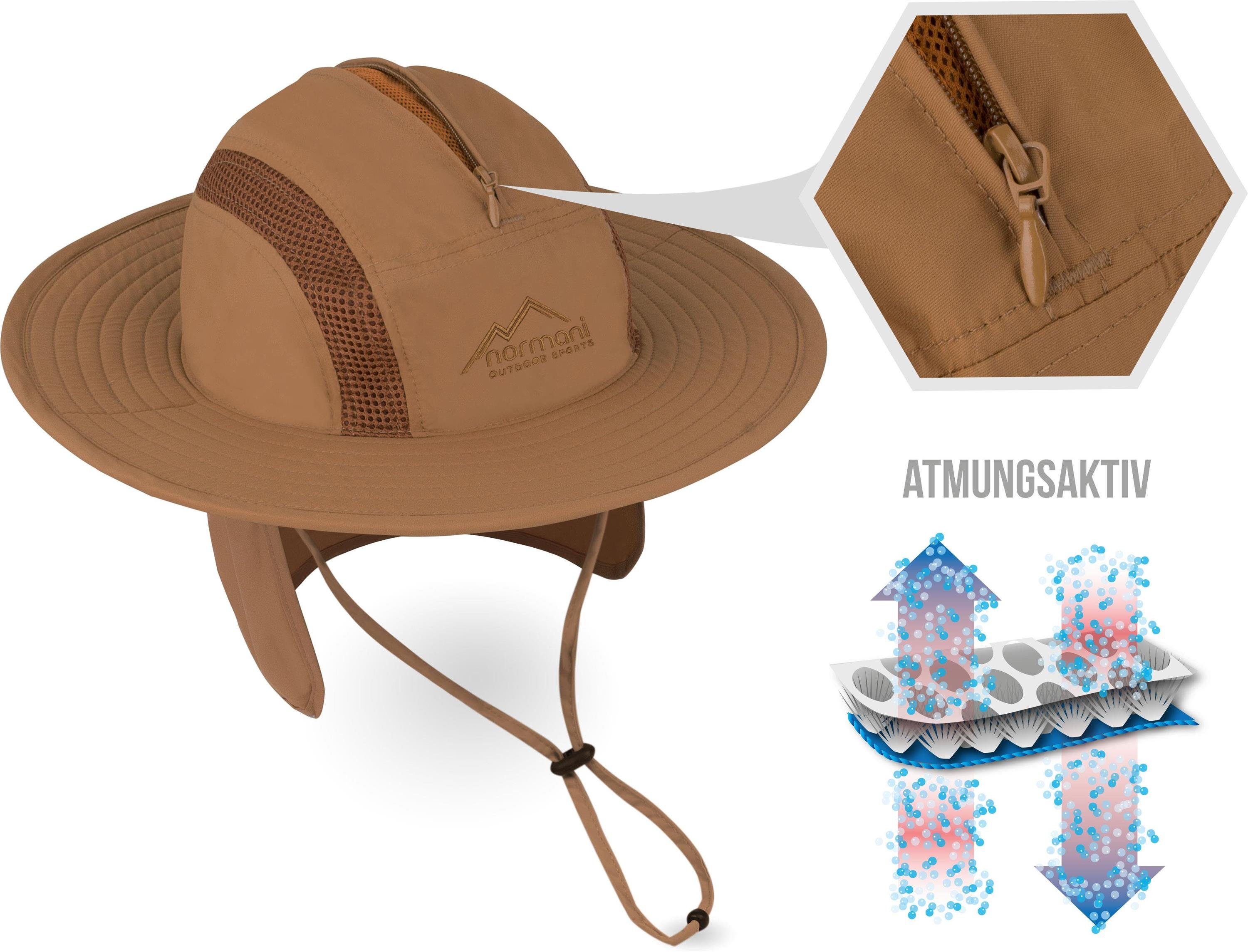 normani Outdoorhut Buschhut New Zealand Sonnenhut Outdoor Safari Schlapphut mit Nackenschutz und Kinnband