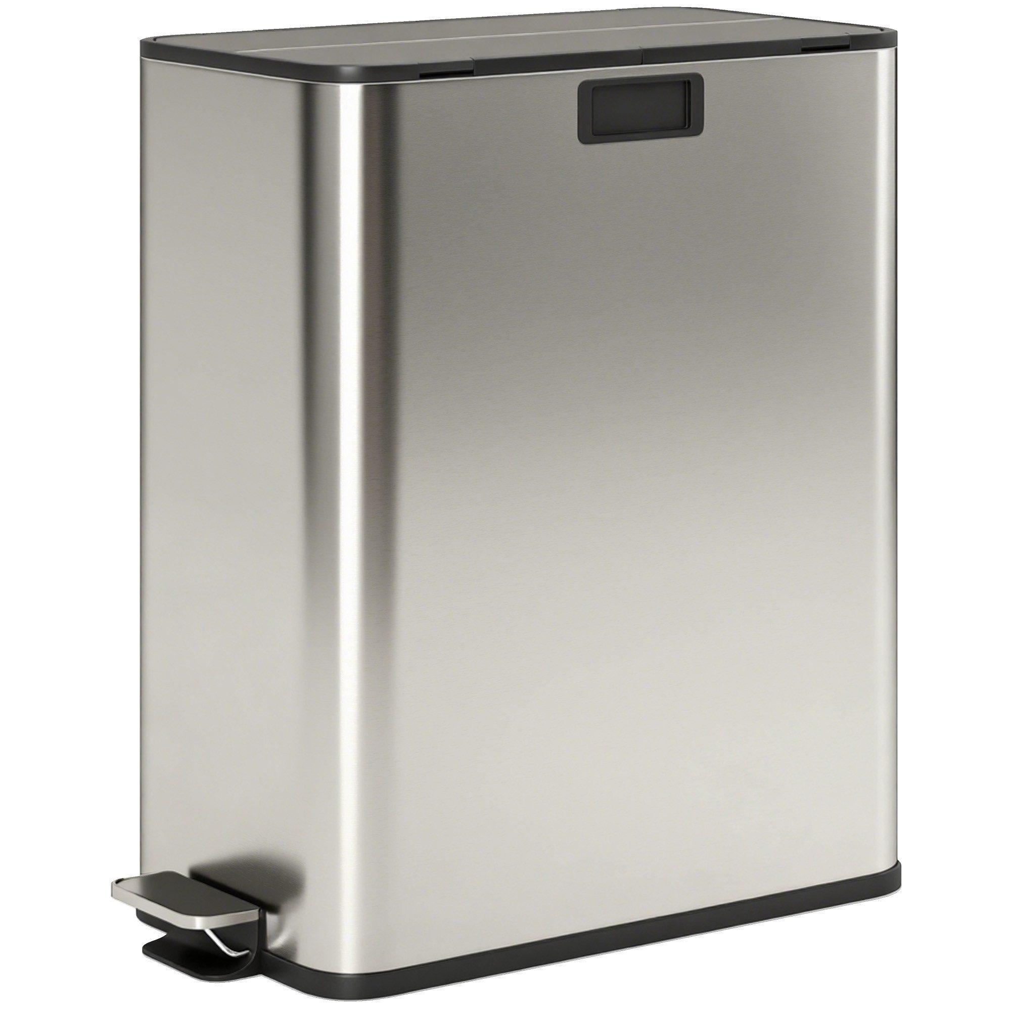 HOMCOM Mülltrennsystem Fingerabdruckresistent, Schmetterlingsdeckel, 2 Fächer je 28L, Soft-Close, Edelstahl, herausnehmbar
