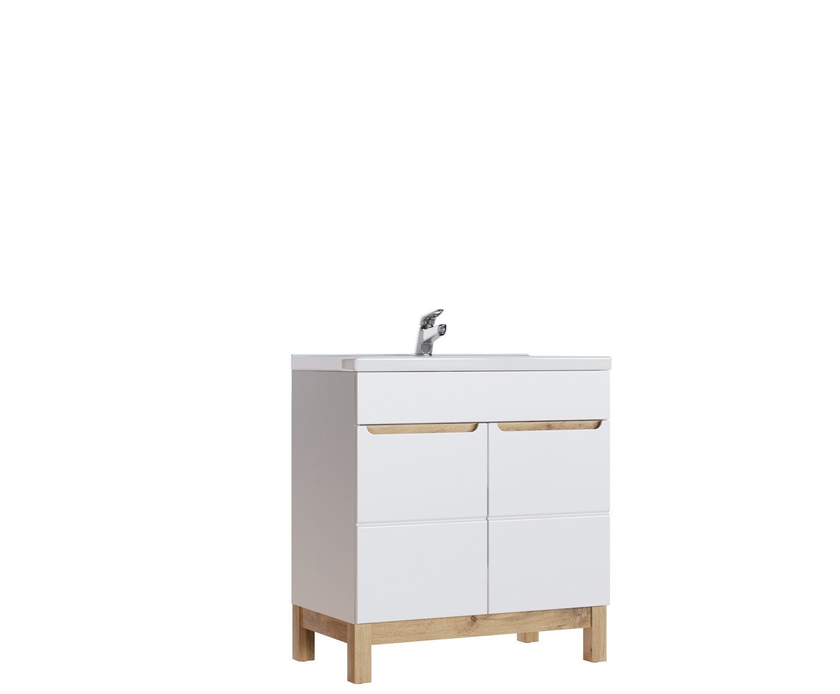 Fun Möbel Badmöbel-Set Badmöbel Set 5-tlg Badezimmerset DEVI Weiss HGL Waschtisch 80 cm, (Set, 5-St., Waschbeckenschrank, Becken, Hochschränke, Hängeschrank, Spiegelschrank), Schubladen und Türen mit Soft-Close-System