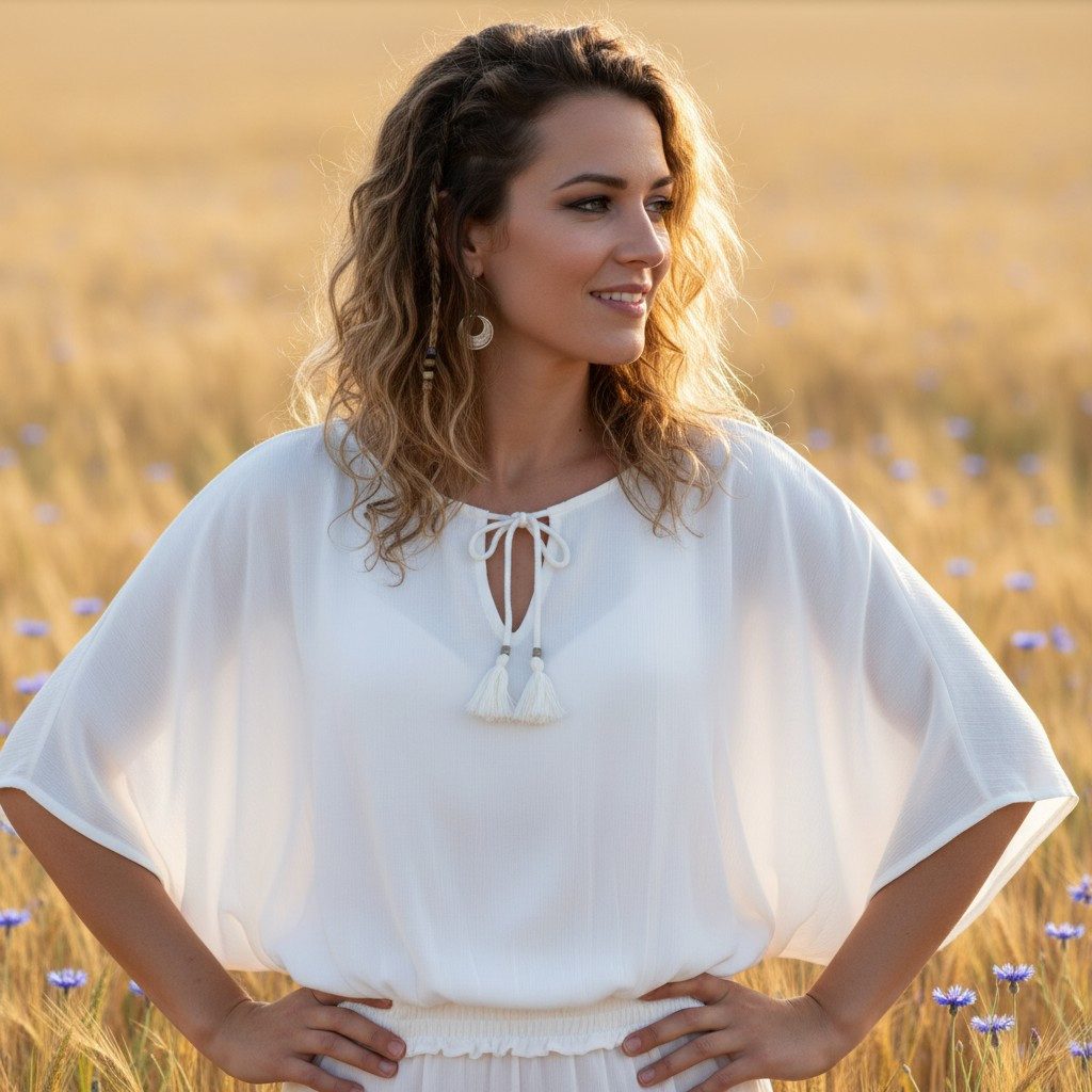 Guru-Shop Longbluse Luftige Boho Bluse, Maxibluse mit Fledermaus.. günstig online kaufen