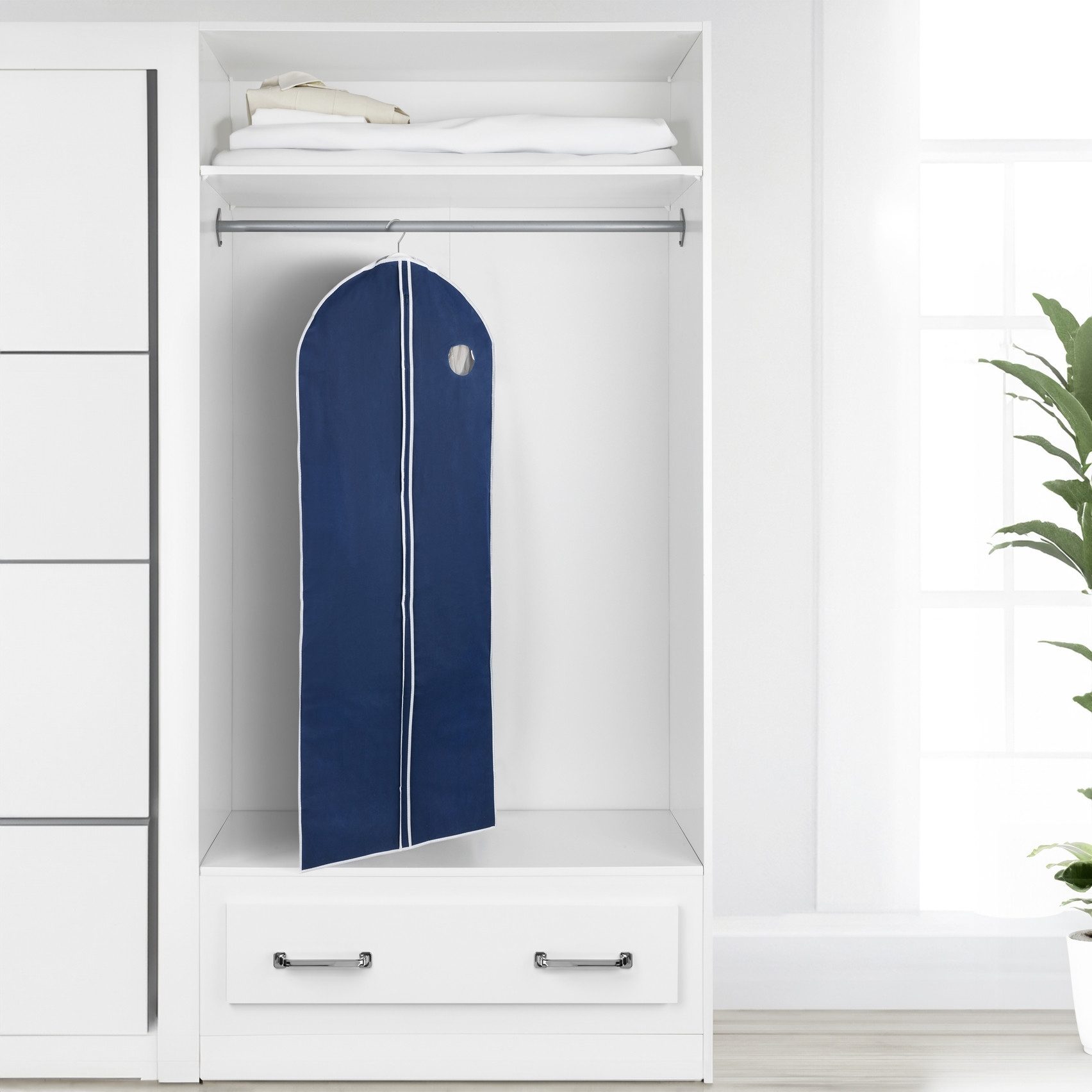 WENKO Kleidersack Modell Air (Set, 4 St) 150 x 60 cm, mit Reißverschluss, Sichtfenster & Kleiderbügelaussparung