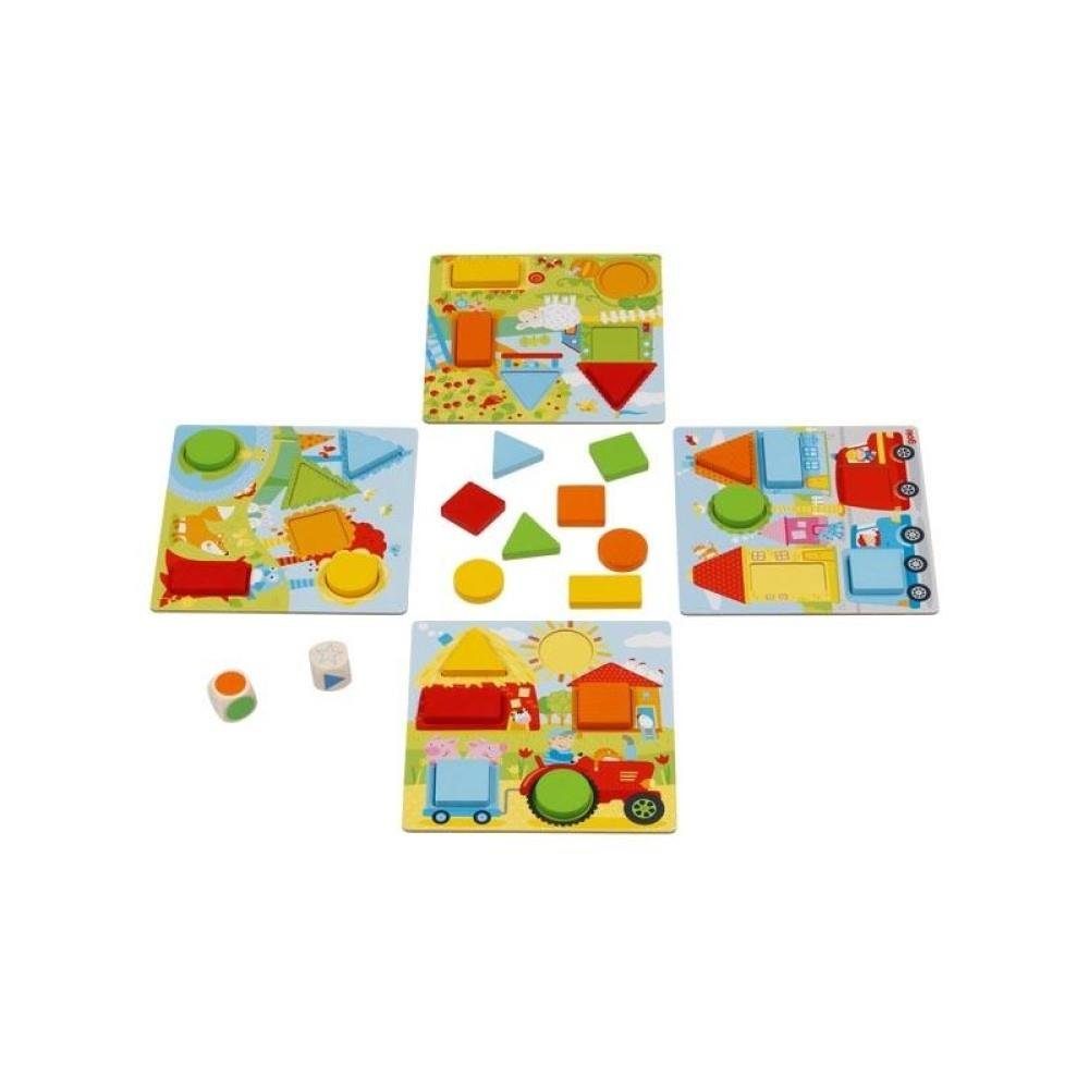 goki Spiel Farbwürfelspiel Geometrische Formen, 17,5 x 17,5 cm 30 teilig Holz Würfelspiel