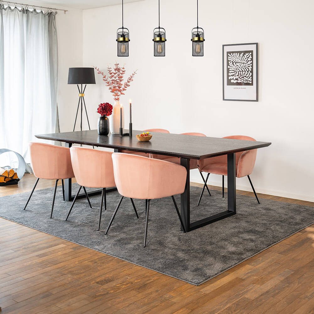 HOME DELUXE Essgruppe Eckig AVENCIA inkl. U-Fuß - 240 x 120 cm Dark Oak, (7-tlg), MDF Esstisch mit U-Fuß & Esszimmerstühle für Esszimmer & Wohnzimmer