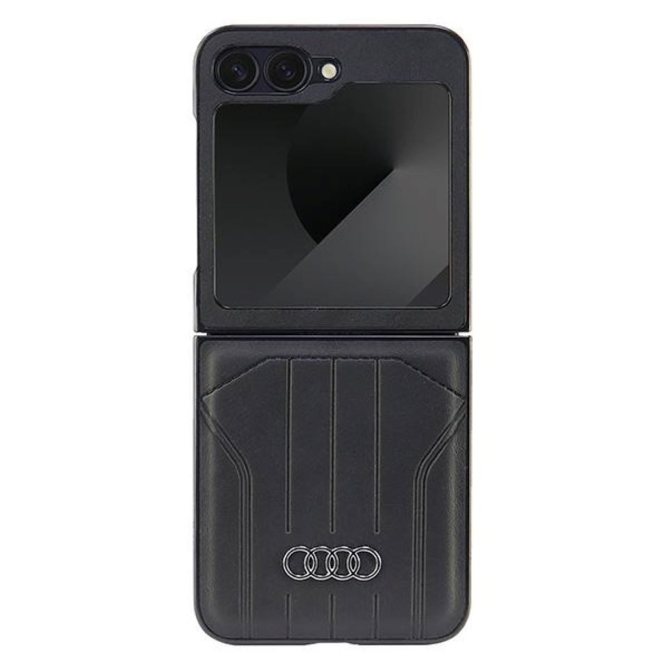 Audi Handyhülle Case Galaxy Z Flip 6 Kunstleder schwarz Logo Ringe 6,7 Zoll, Kantenschutz