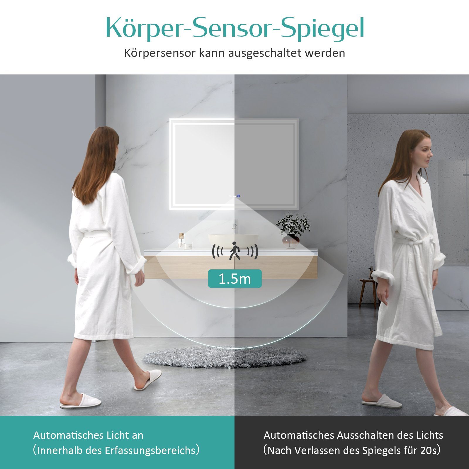 EMKE Badspiegel LED Bewegungssensor 6500K Wandspiegel günstig online kaufen