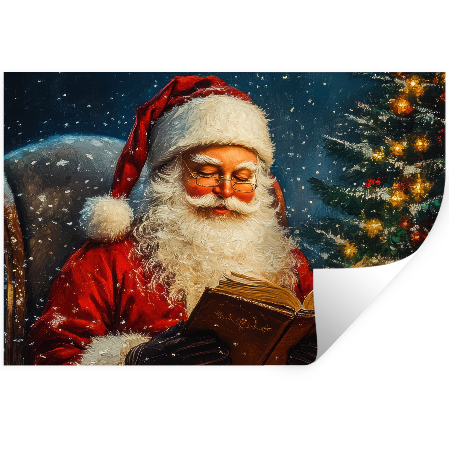 MuchoWow Wandsticker Weihnachtsmann - Weihnachten - Winter - Weihnachtsbaum (1 St), Wandtattoo, Selbstklebend, Wohnzimmer, 30x20 cm