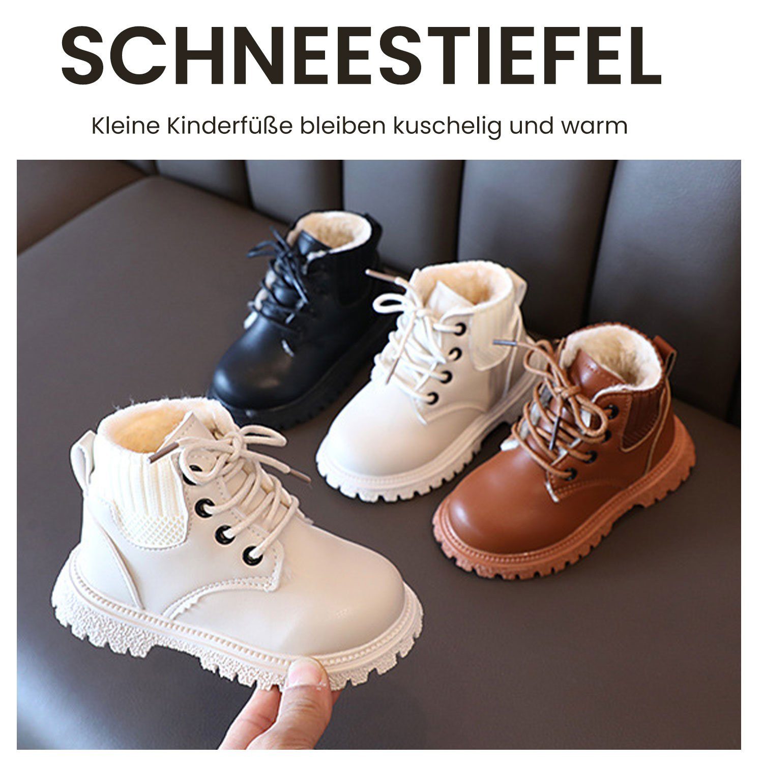 Stiefelette Schwarz Daisred Kinder Stiefeletten Mädchen Winter Boots Stiefel