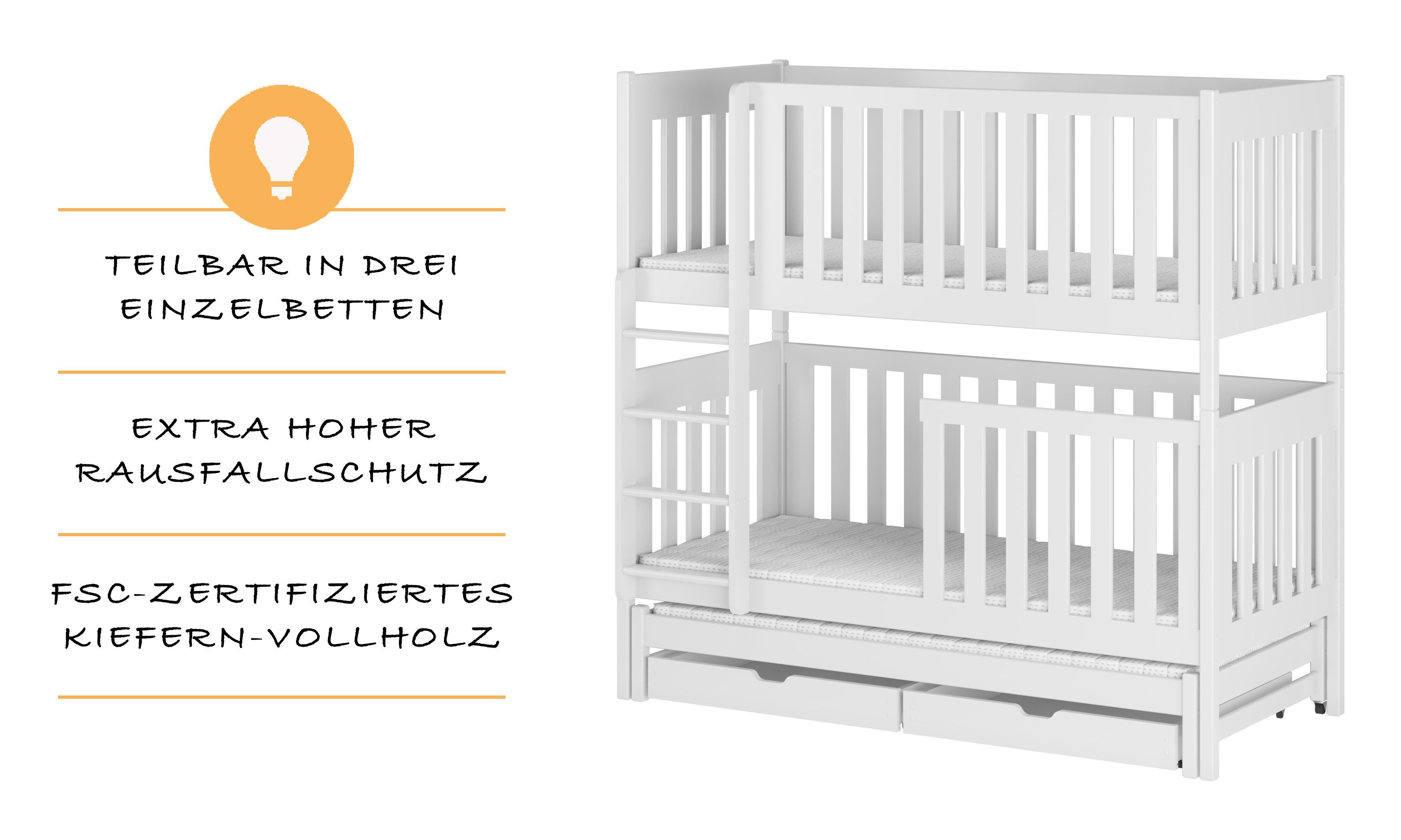 Kids Collective Etagenbett Kinderbett Hochbett 80x180, 90x200 cm mit Auszie günstig online kaufen