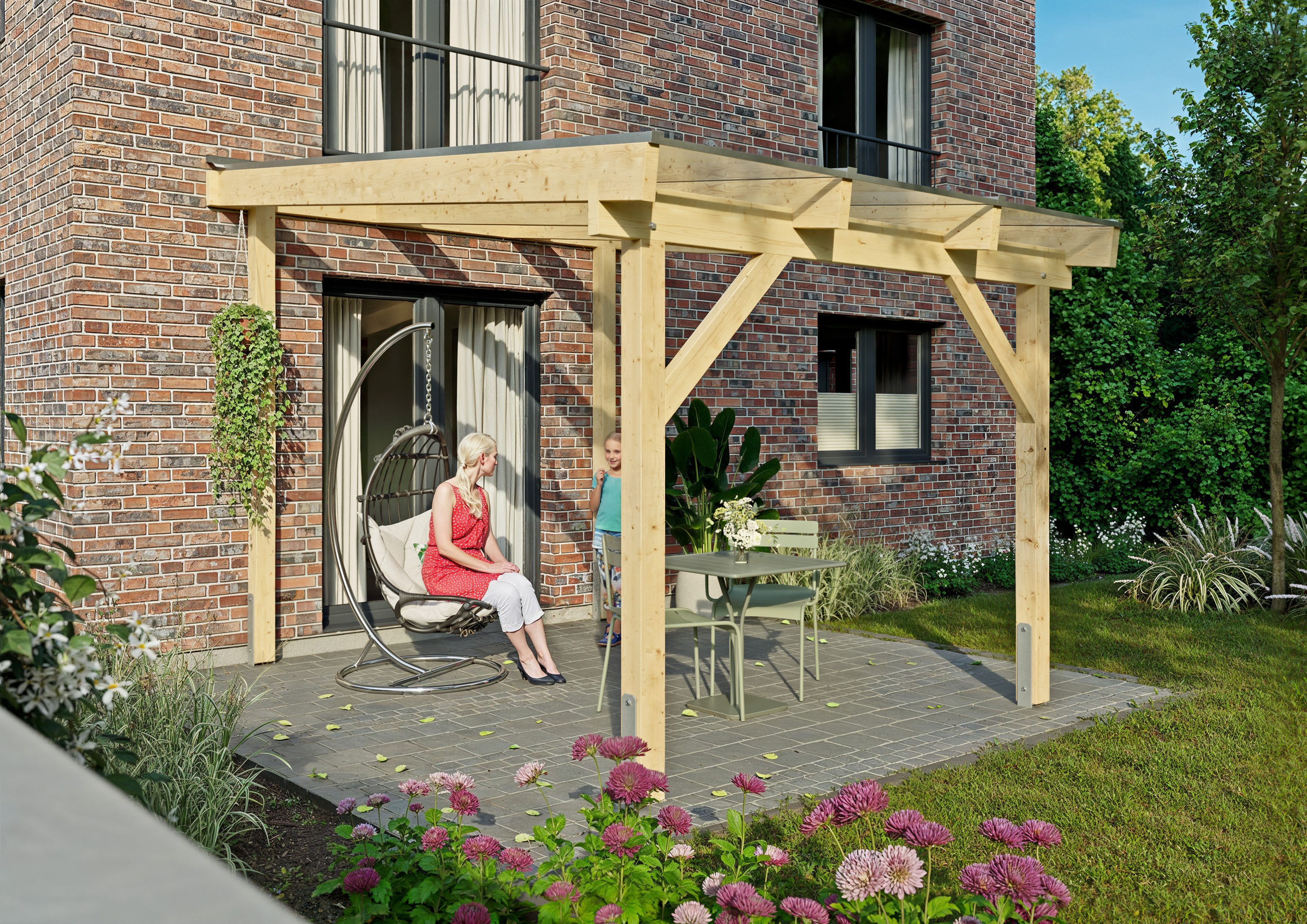 KONIFERA Terrassendach Atlas, BxT: 308,4x400 cm, Bedachung Hohlkammerplatten, Bausatz aus naturbel. Leimholz mit lichtdurchl. Polycarbonat-Pultdach