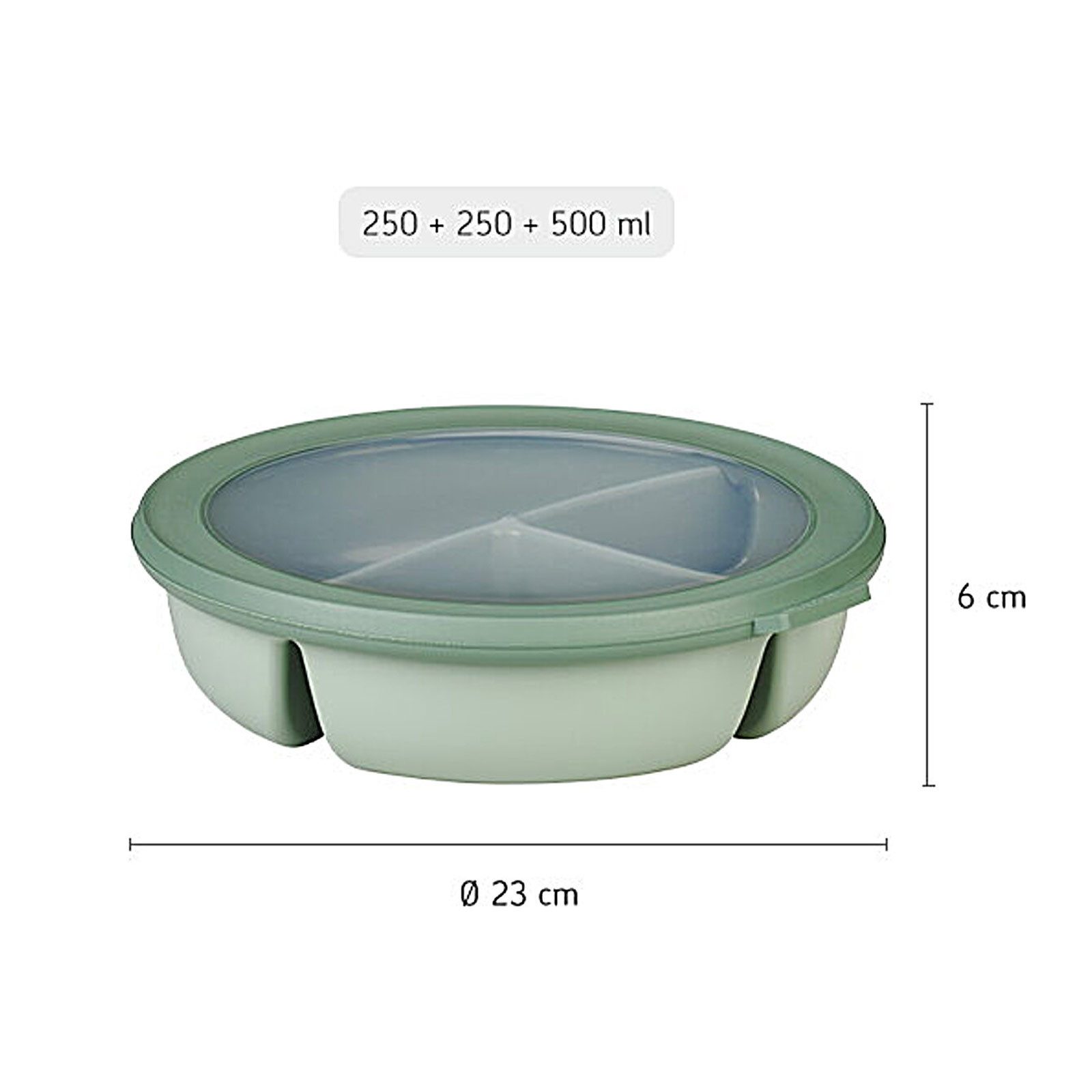 Mepal Lunchbox Bento-Schüssel Starter-Set mit 3 Fächern, rund, luftdicht, Polypropylen (PP), Thermoplastische Elastomere (TPE), inkl. Mikrowellendeckel, Meal-Prep-Boxen, Nordic Sage