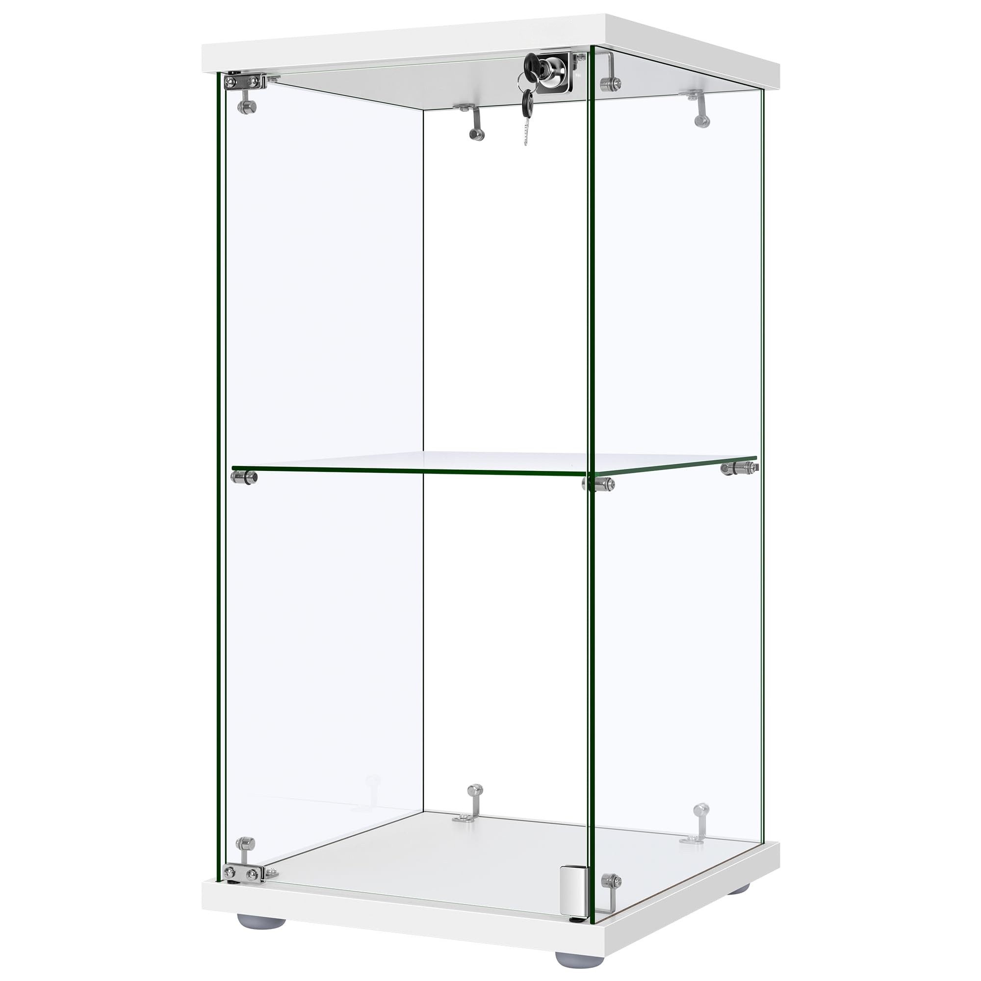 Simurq Glasvitrine Standvitrine mit LED und 1 Glastüren, 2 Lagen Glas Vitrinenschrank (Standvitrine aus Gehärtetes Glas und Holz, Glasschrank mit 1 Türen,Schlos – Bild 4 von 5