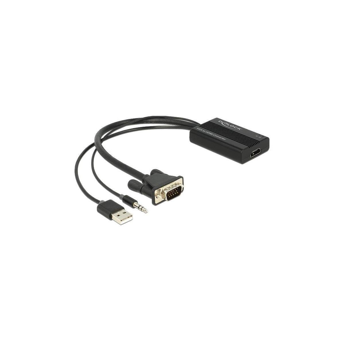 Delock 62597 - VGA zu HDMI Adapter mit Audio, USB Typ-A Stecker Computer-Kabel, VGA, HDMI (25,00 cm)