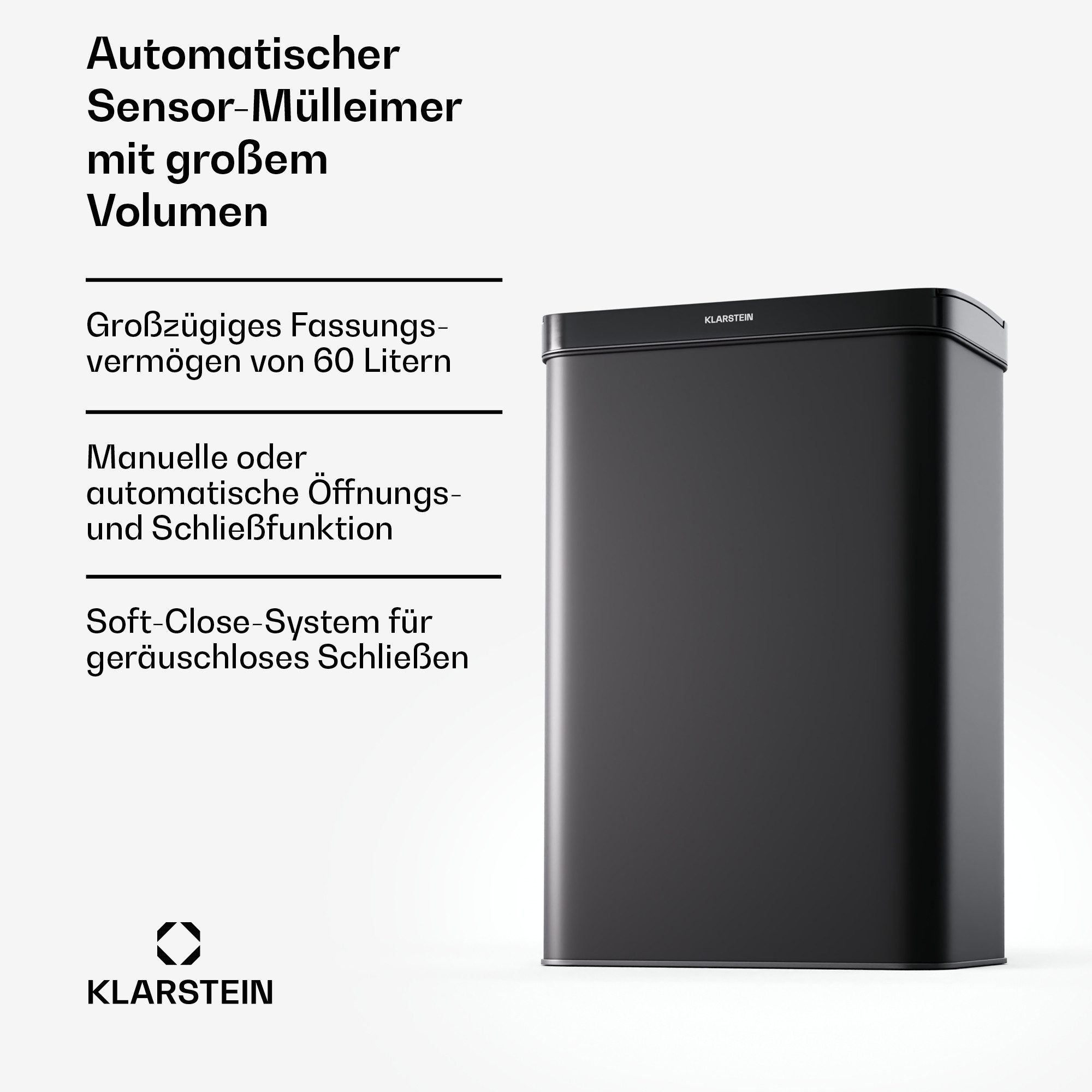 Klarstein Mülleimer Touchless sensor bin, Sensor Trash Bin Garbage Müll Geräuschlos 60 L