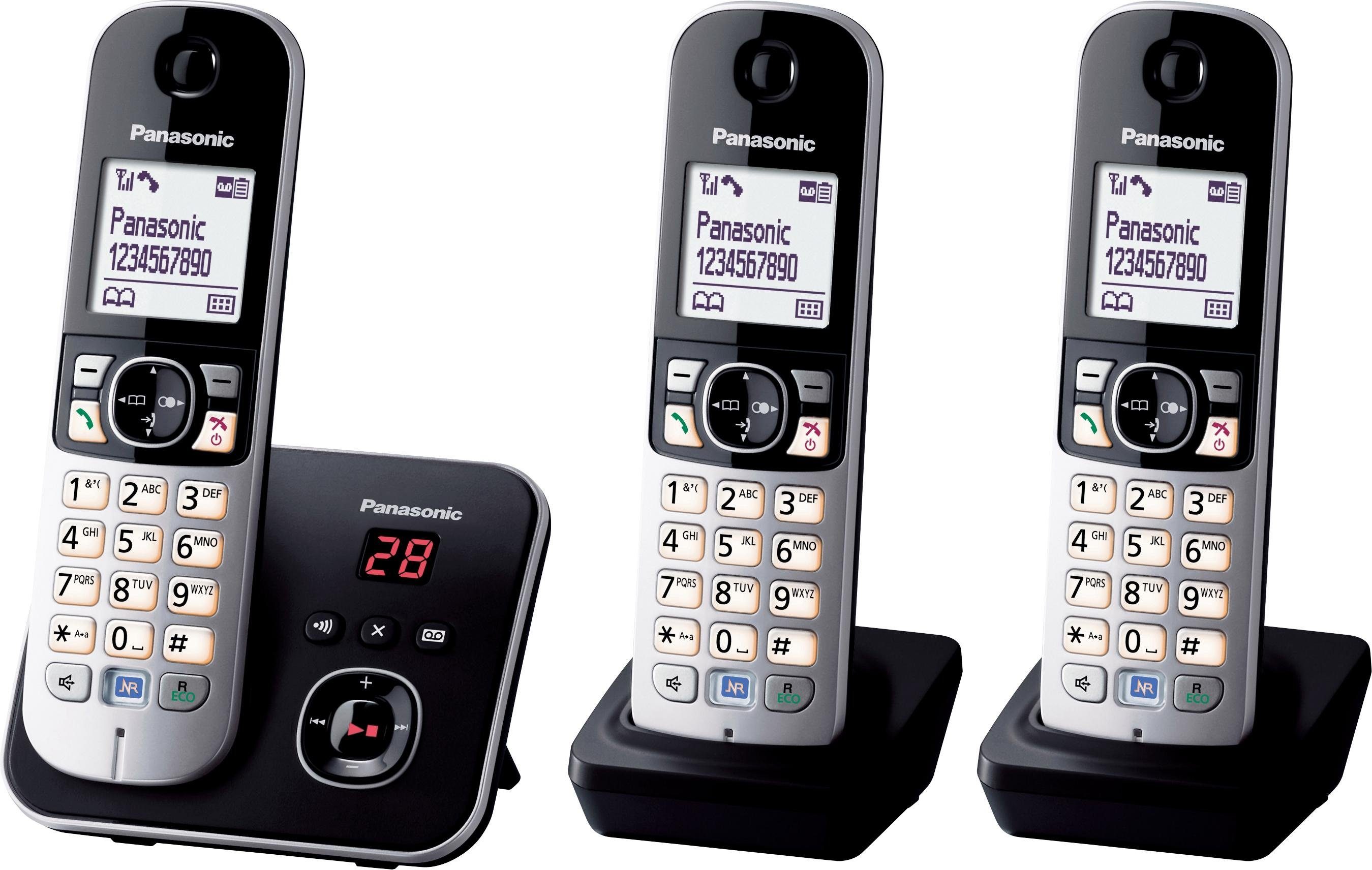 Panasonic TG6823G Freisprechen) DECT-Telefon 3, Trio Anrufbeantworter, schwarz (Mobilteile: Nachtmodis, mit Schnurloses