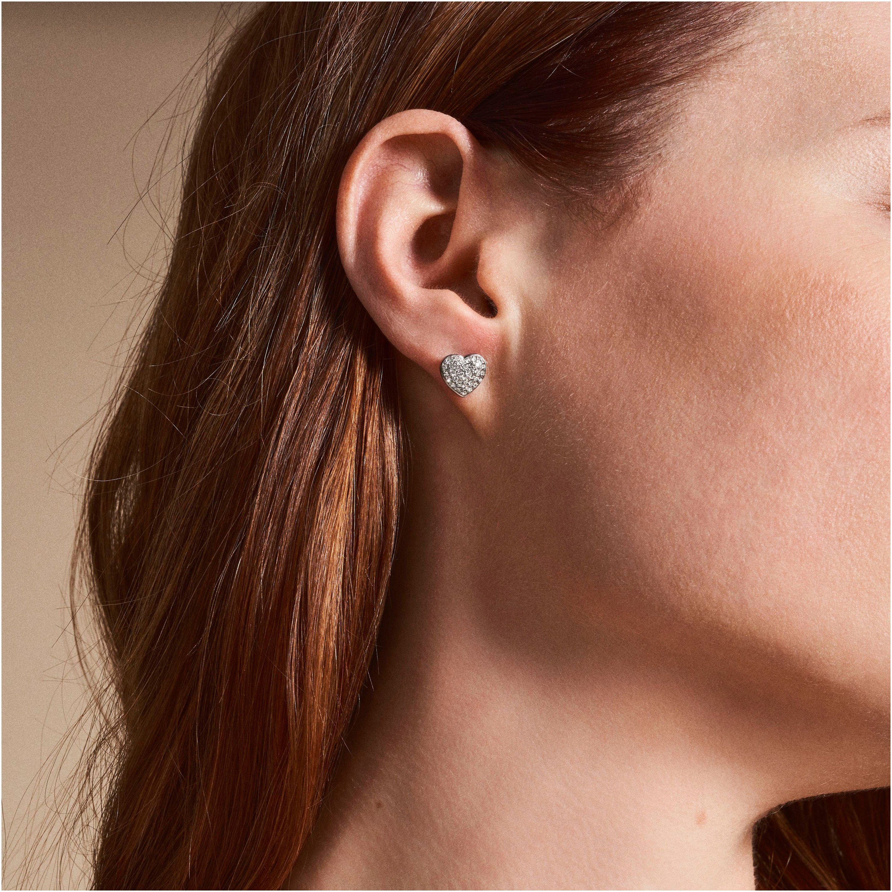 Fossil Paar Ohrstecker Schmuck Geschenk Edelstahl Ohrringe SADIE Herz, mit Glassteinen