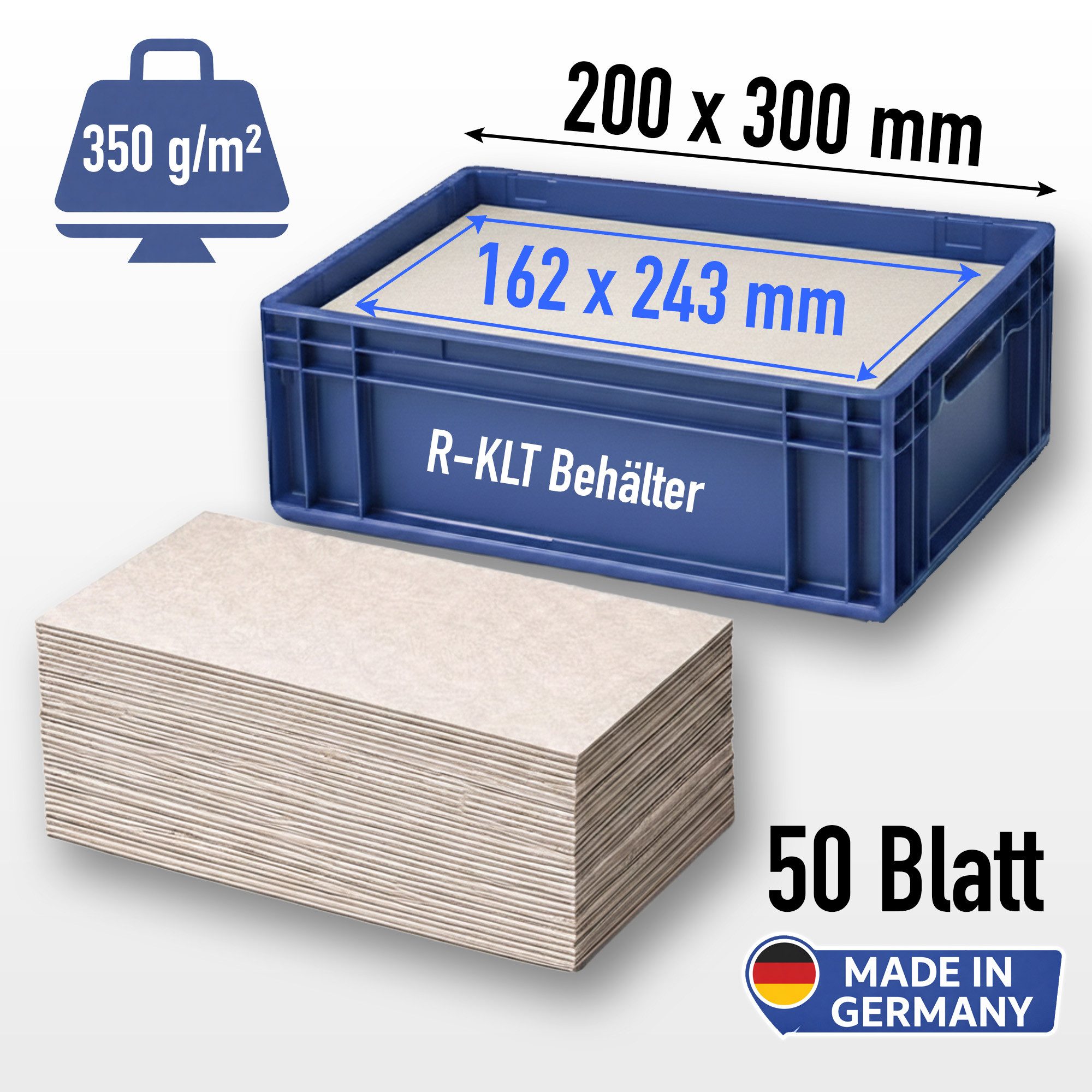 Papieronkel Papierkarton Graupappe Graukarton Zwischenlagen 0,5mm für KLT Lagerbehälter 20x30cm, Trennblätter für Lagerboxen Stapelboxen Aufbewahrungsboxen Lagerkisten
