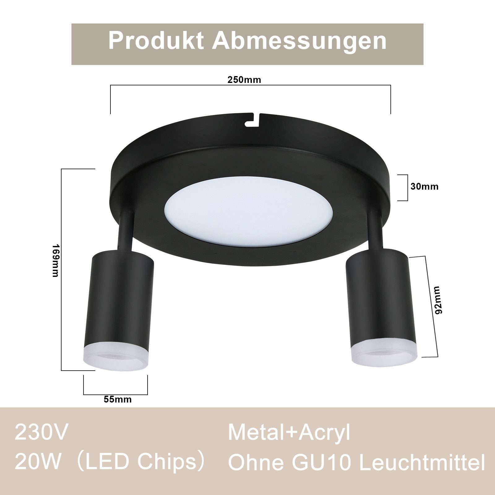 ZMH Deckenstrahler 2 Flammig Schwarz/Weiß 3000K günstig online kaufen