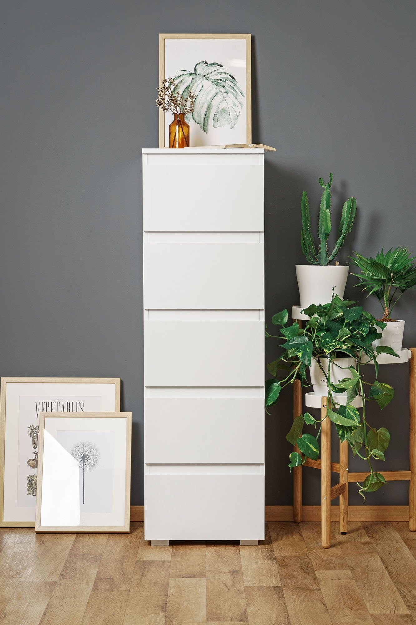 Newroom Kommode weiß 40 cm, Sideboard Weiß Modern Landhaus Highboard Skandinavische Wohnzimmer