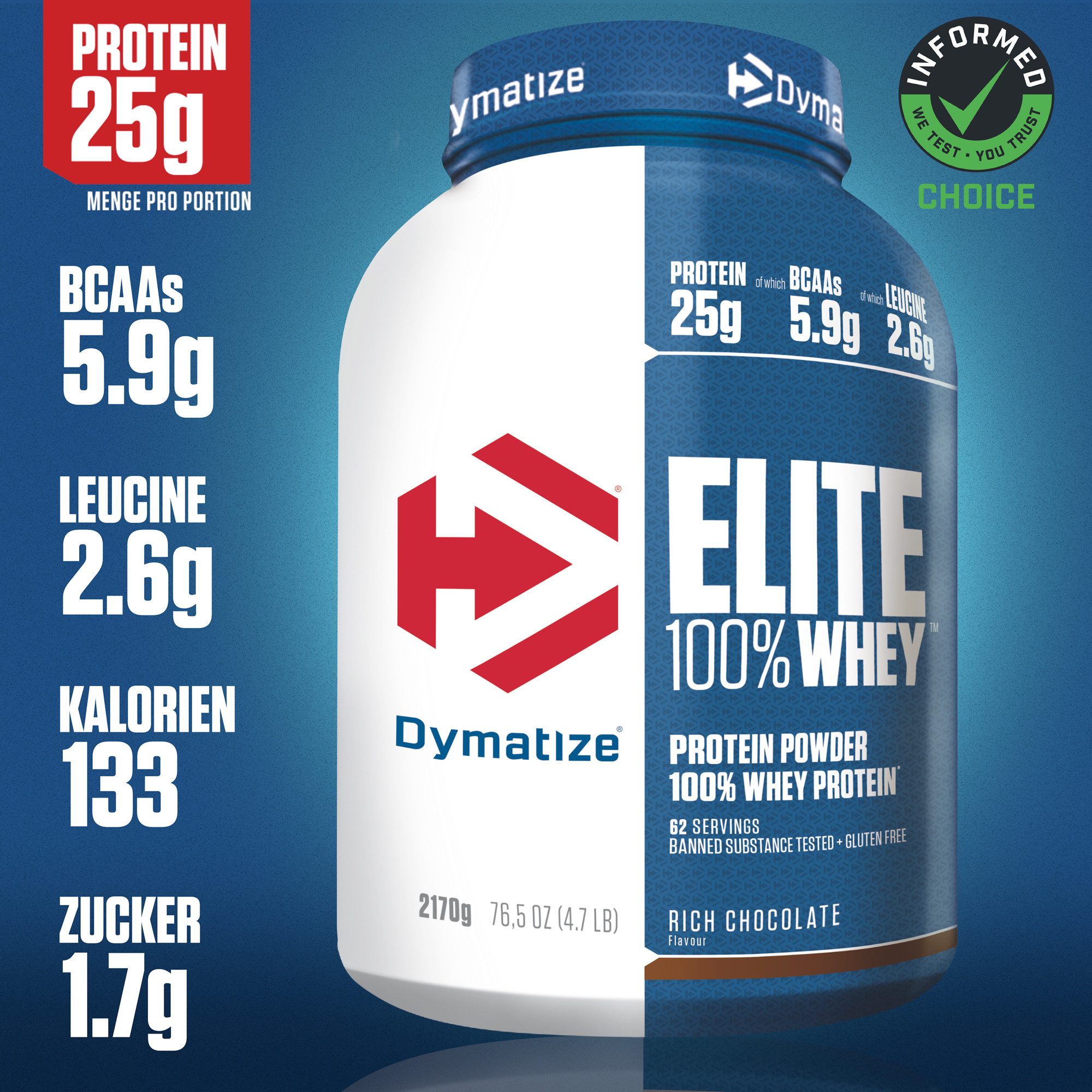Dymatize Whey Protein Pulver Shake Elite 100% Isolat Rich Chocolate 2170 g Pulver, 2170 g