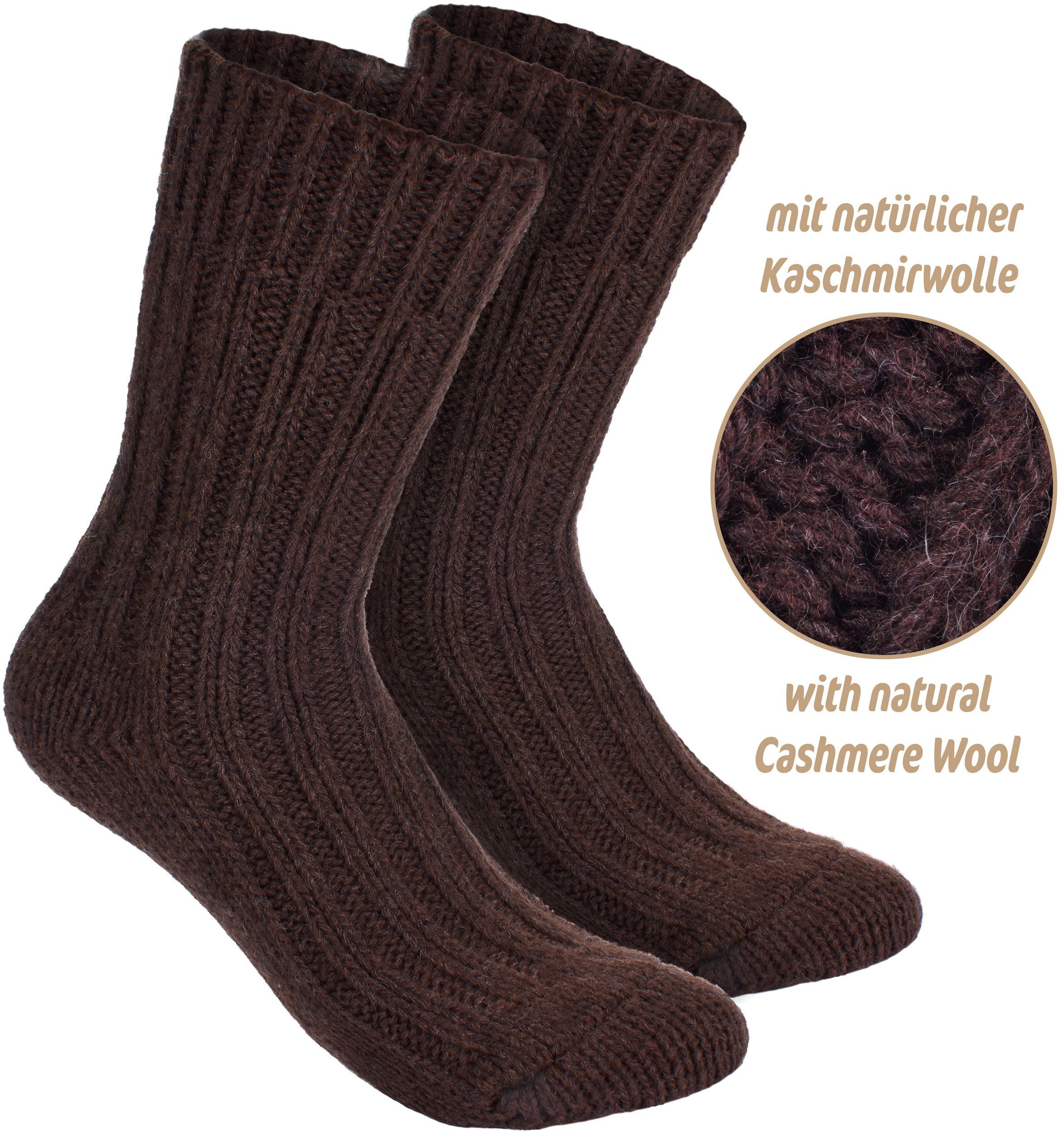 BRUBAKER 48% Kaschmir-Socken Grobstrick 40% Braun Herren und für Wintersocken Schafswolle (4-Paar, warme Anteil) Kuschelsocken und Damen Cashmere