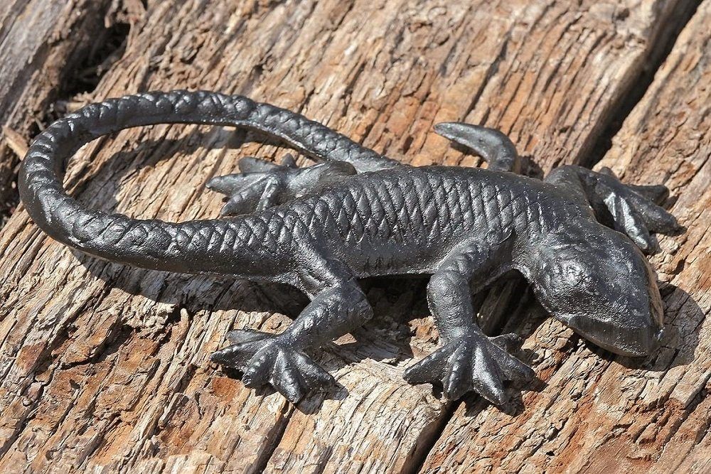 Gartenfigur Eidechse Gusseisen schwarz