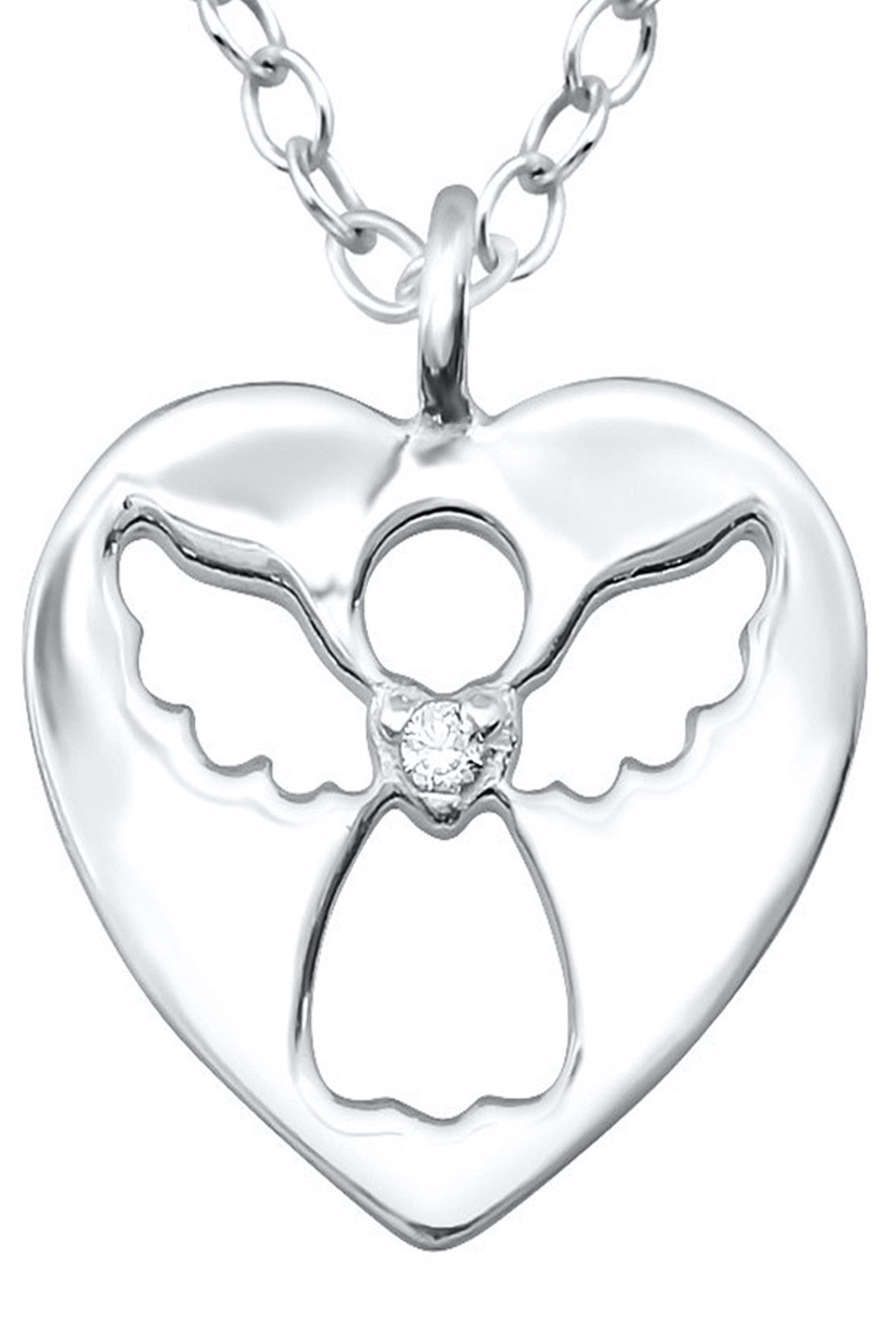 Limana Kette mit Anhänger 925 Sterling Silber Herzkette Engel Schutzengel Kinderkette (inkl. Geschenkdose), Idee Geschenk für Kinder Mädchen Kleinkind Kinderschmuck