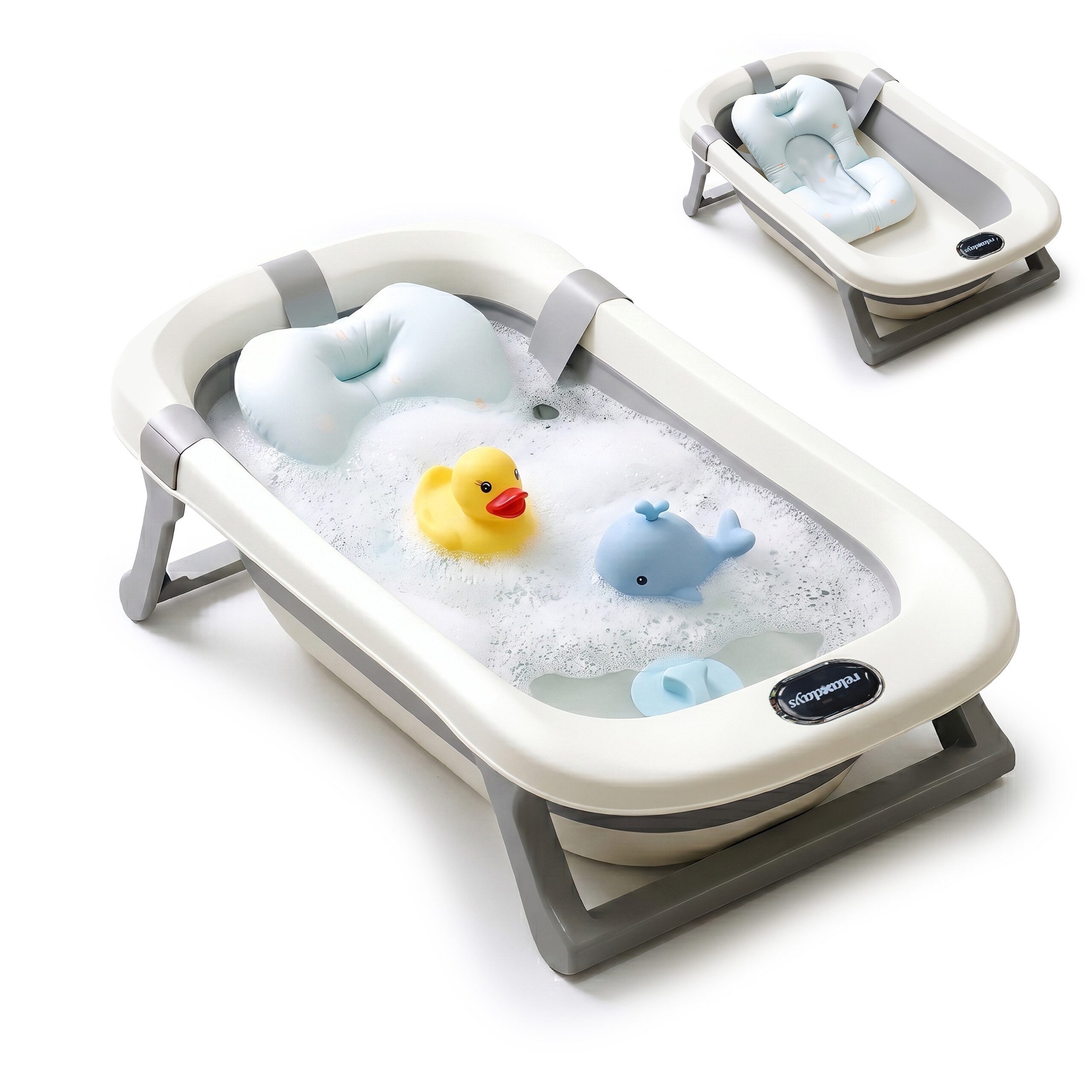 relaxdays Babybadewanne Faltbare Babybadewanne mit Kissen, (2-tlg)