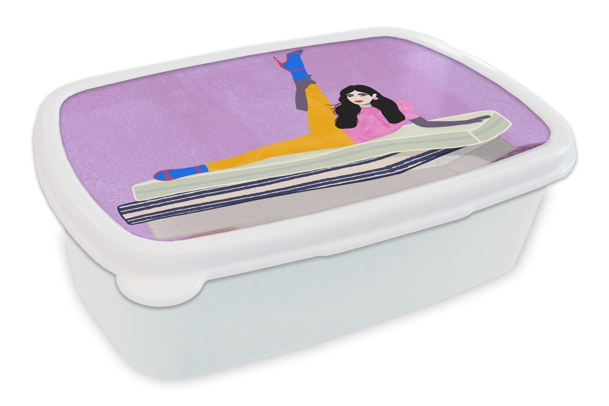MuchoWow Lunchbox Frau - Vintage - Pastell, Kunststoff, (2-tlg), Brotbox für Kinder und Erwachsene, Brotdose, für Jungs und Mädchen weiß