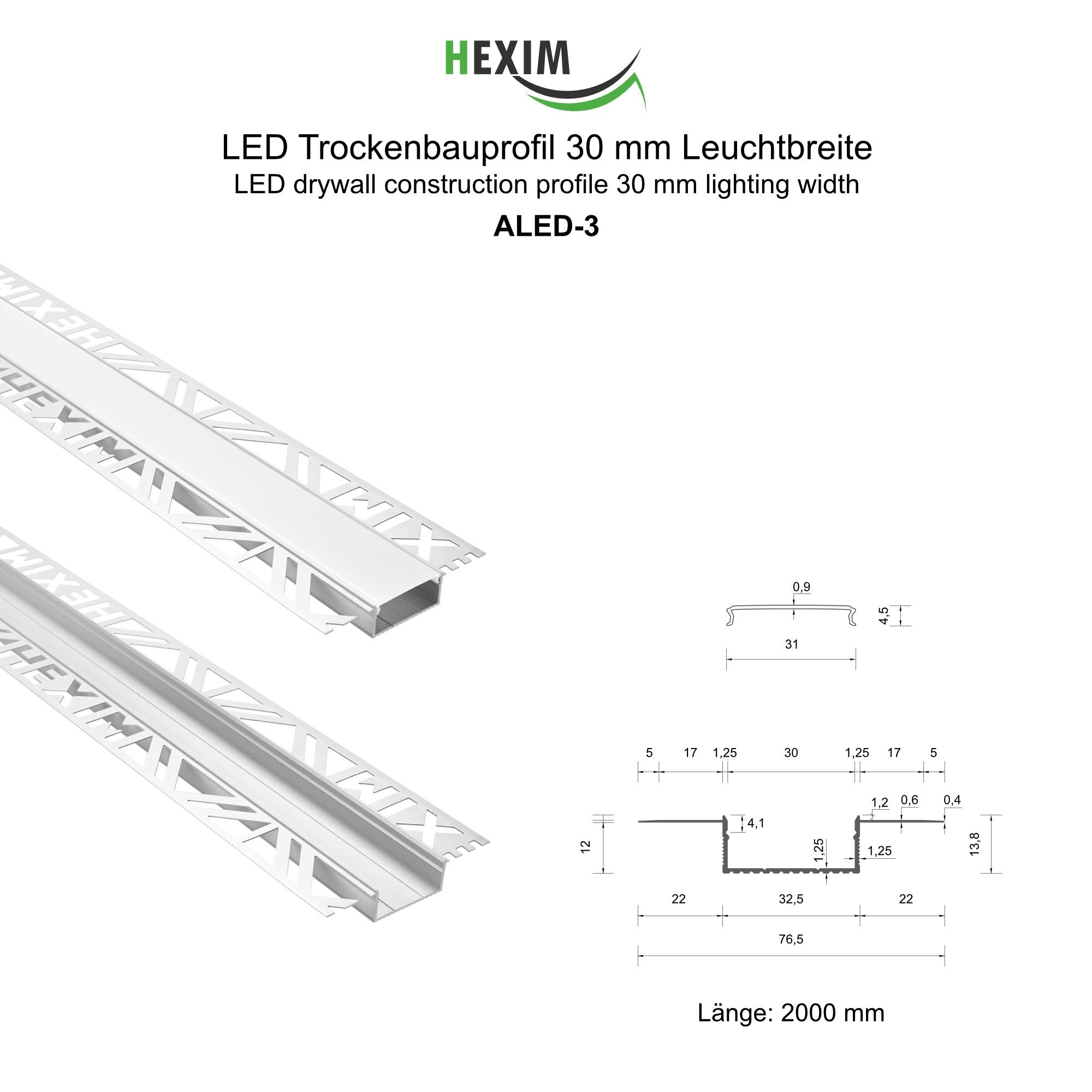 Hexim LED-Stripe-Profil 2m Trockenbauprofil Alu LED günstig online kaufen
