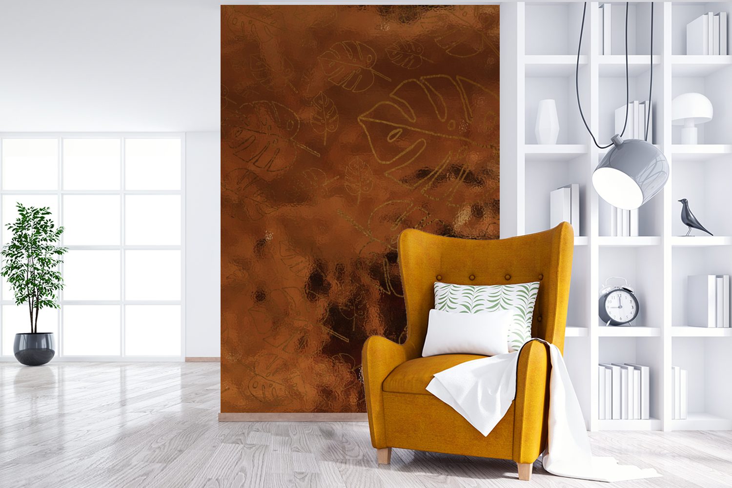- (3 Wohnzimmer, für - Montagefertig MuchoWow bedruckt, Gold, Tapete Fototapete Wandtapete St), Bronze Vinyl Matt, Muster
