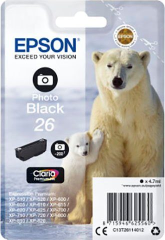 Epson Photo Black 26 Tintenpatrone (original Druckerpatrone 26 Foto schwarz C13T26114012)