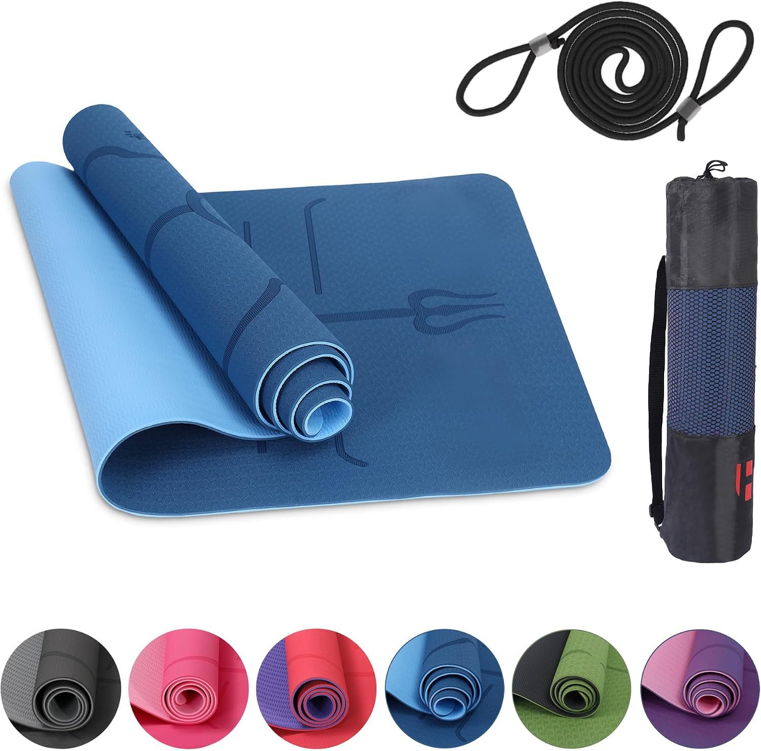 Habib Gruppe Yogamatte rutschfest 183 x 61 cm, 6 mm TPE, mit Tragetasche (2-St)
