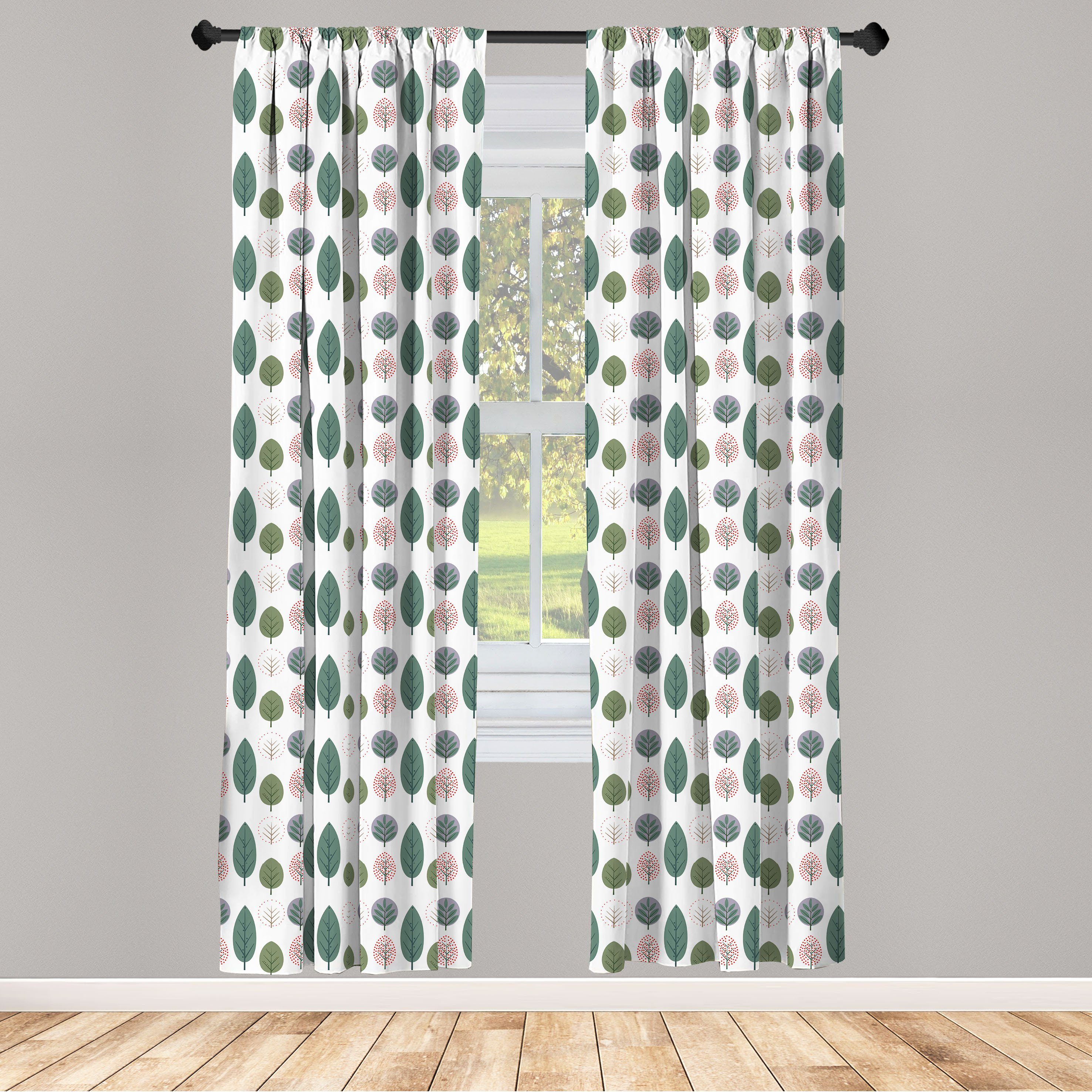 Gardine Vorhang für Grünlich Wohnzimmer Herbst Saisonale Dekor, Bäume Schlafzimmer Herbst Abakuhaus, Microfaser